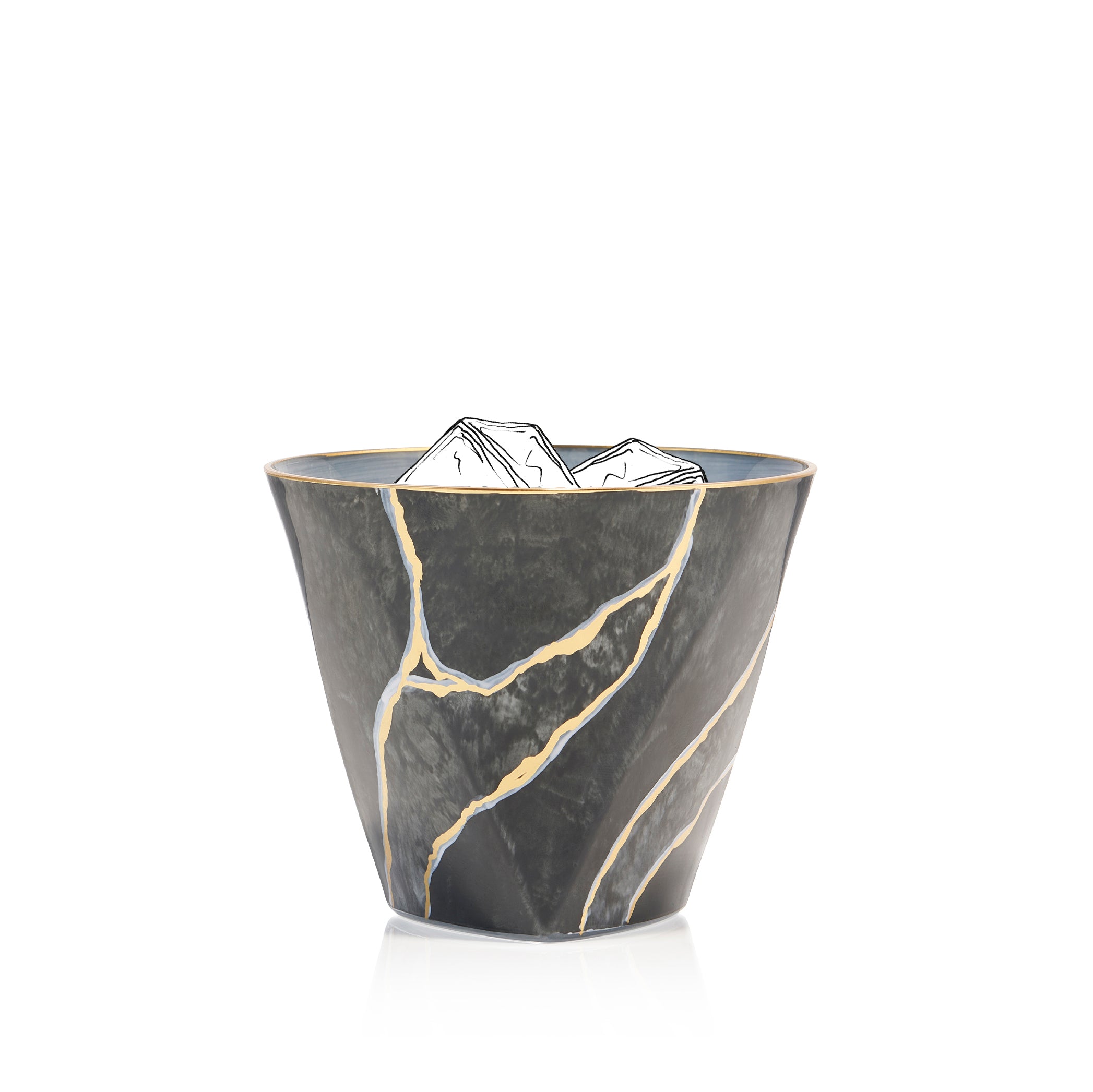 Hand Painted Black Marble Water Tumbler with Gold rim