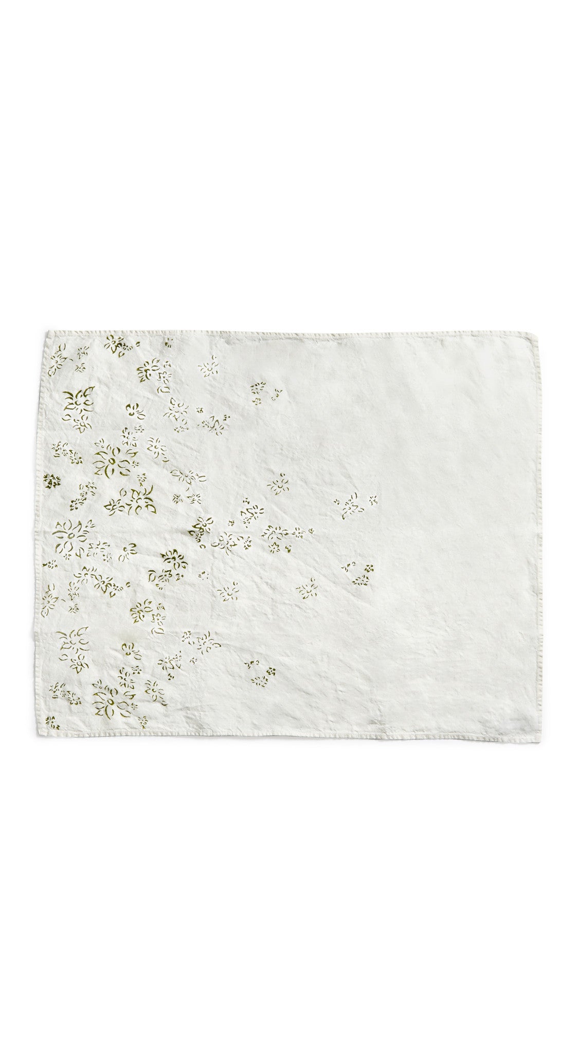 Bernadette's Hand Stamped Falling Flower Linen Tea Towel in Avocado Green, 55x70cm