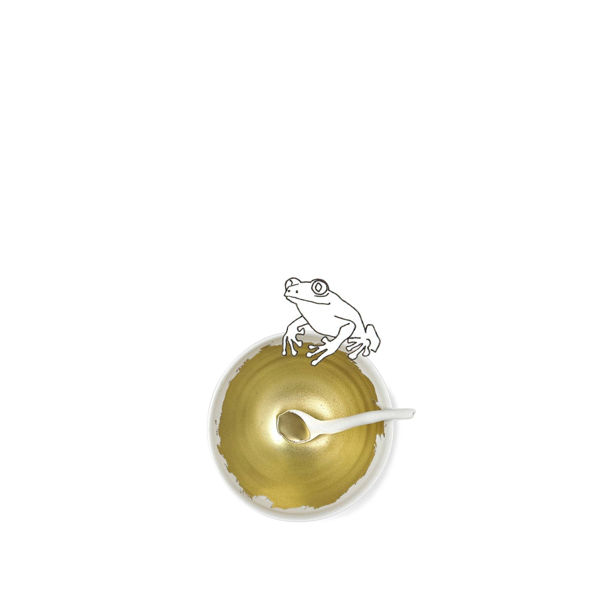 Small Porcelain Bowl with a Matte Gold Interior and Spoon, 6cm