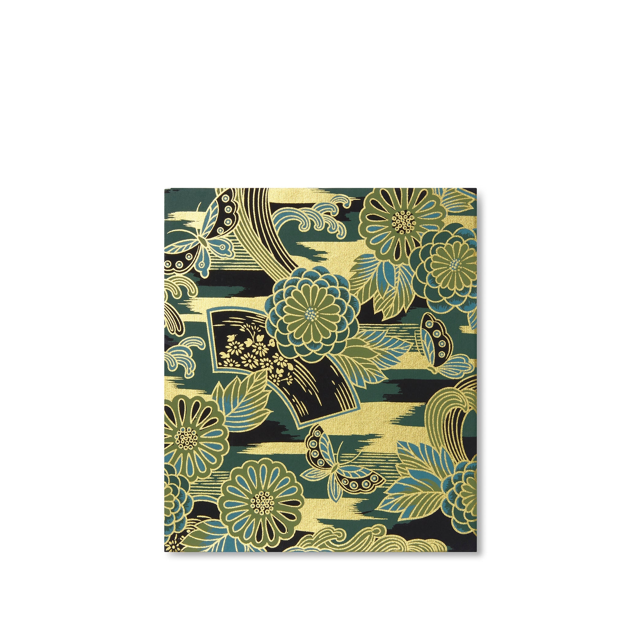 Handprinted Japanese Chiyogami Covered Sketchbook, Vert Papillons, 20cm x 17cm