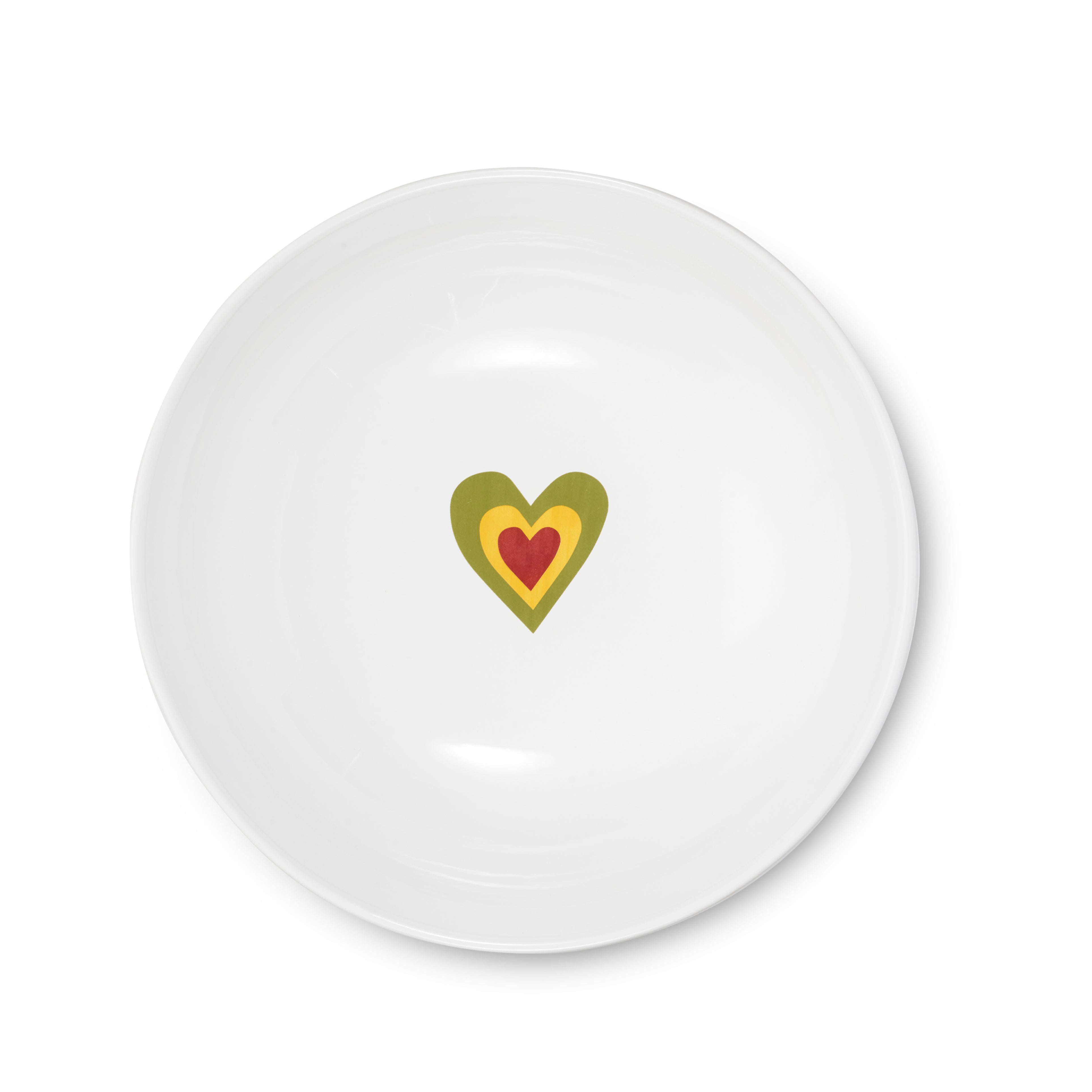 S&B White Serving Bowl with A Heart in Avocado Green