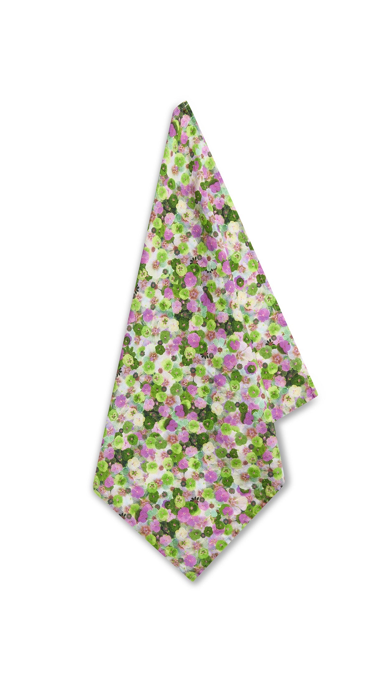 'Le Marché aux Fleurs' Linen Napkin in Purple, Pink and Green, 50x50cm