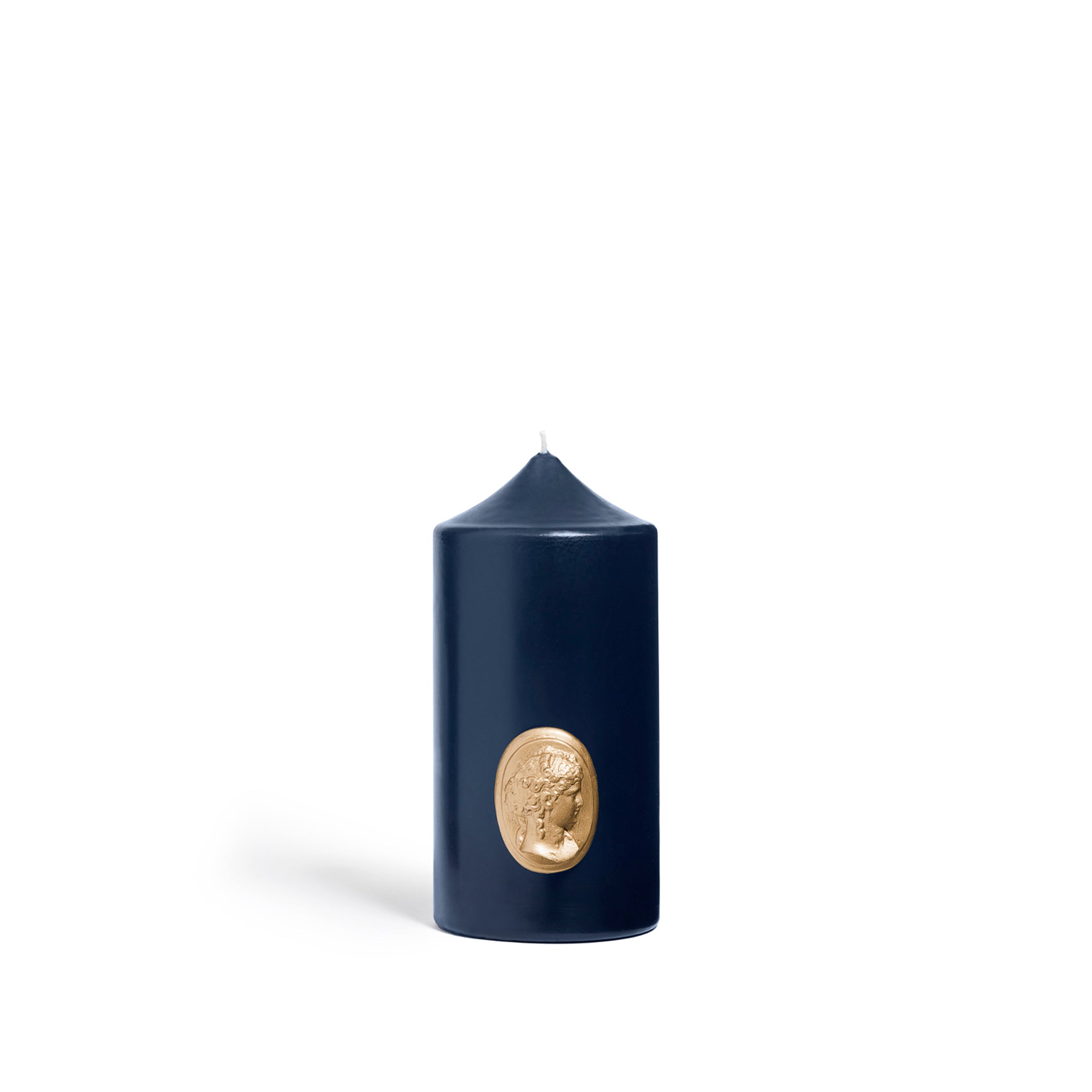 'Madame de Pompadour' Cameo Pillar Candle in Navy Blue by Trudon, 15cm
