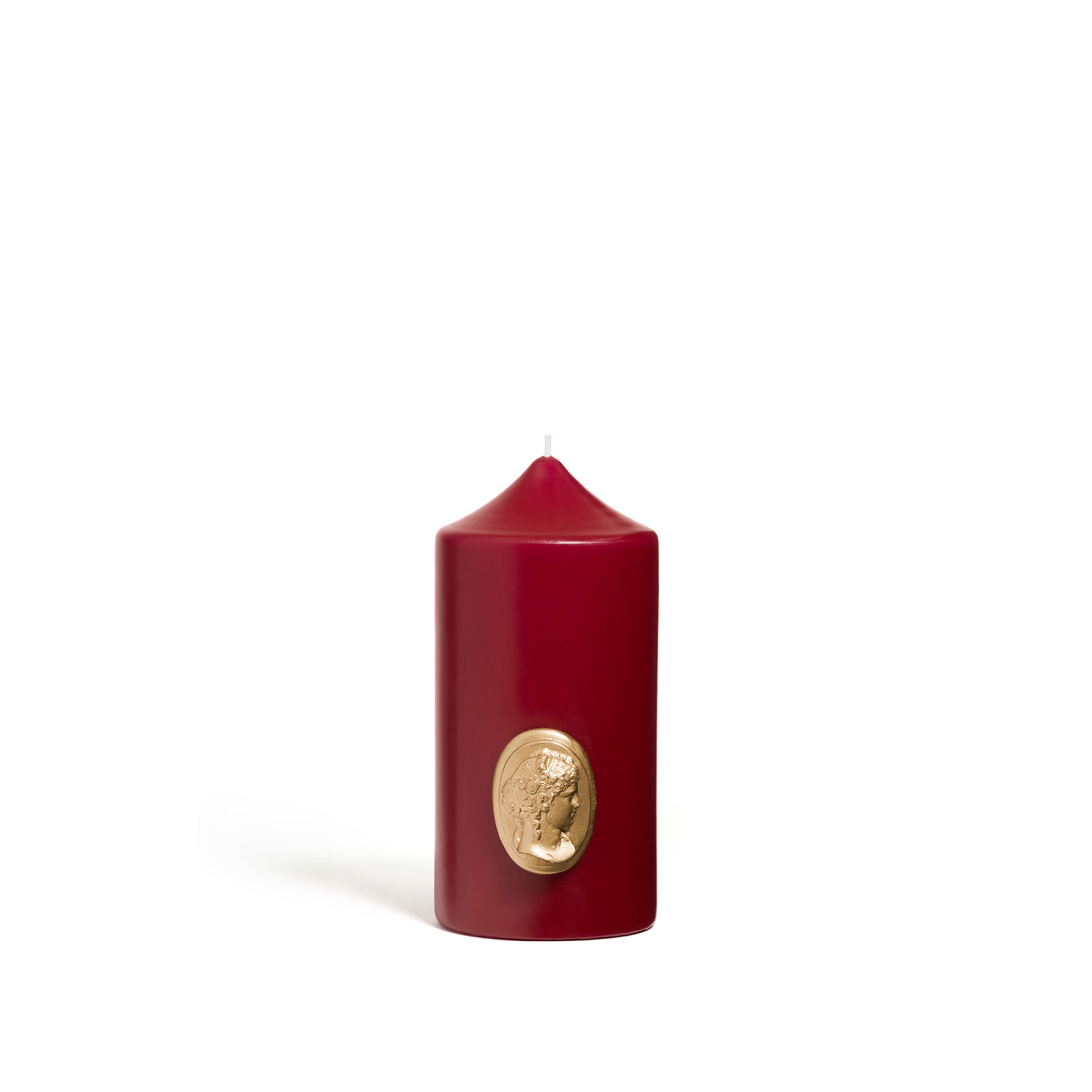 'Madame de Pompadour' Cameo Pillar Candle in Burgundy by Trudon, 15cm