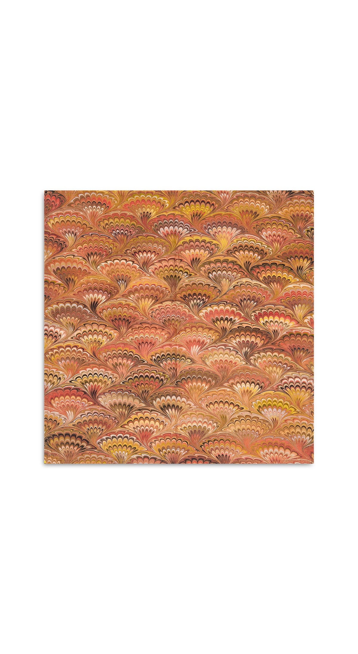 'Marble Fan' Linen Napkin in Rust Red, Yellow & Orange, 50x50cm