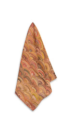 'Marble Fan' Linen Napkin in Rust Red, Yellow & Orange, 50x50cm