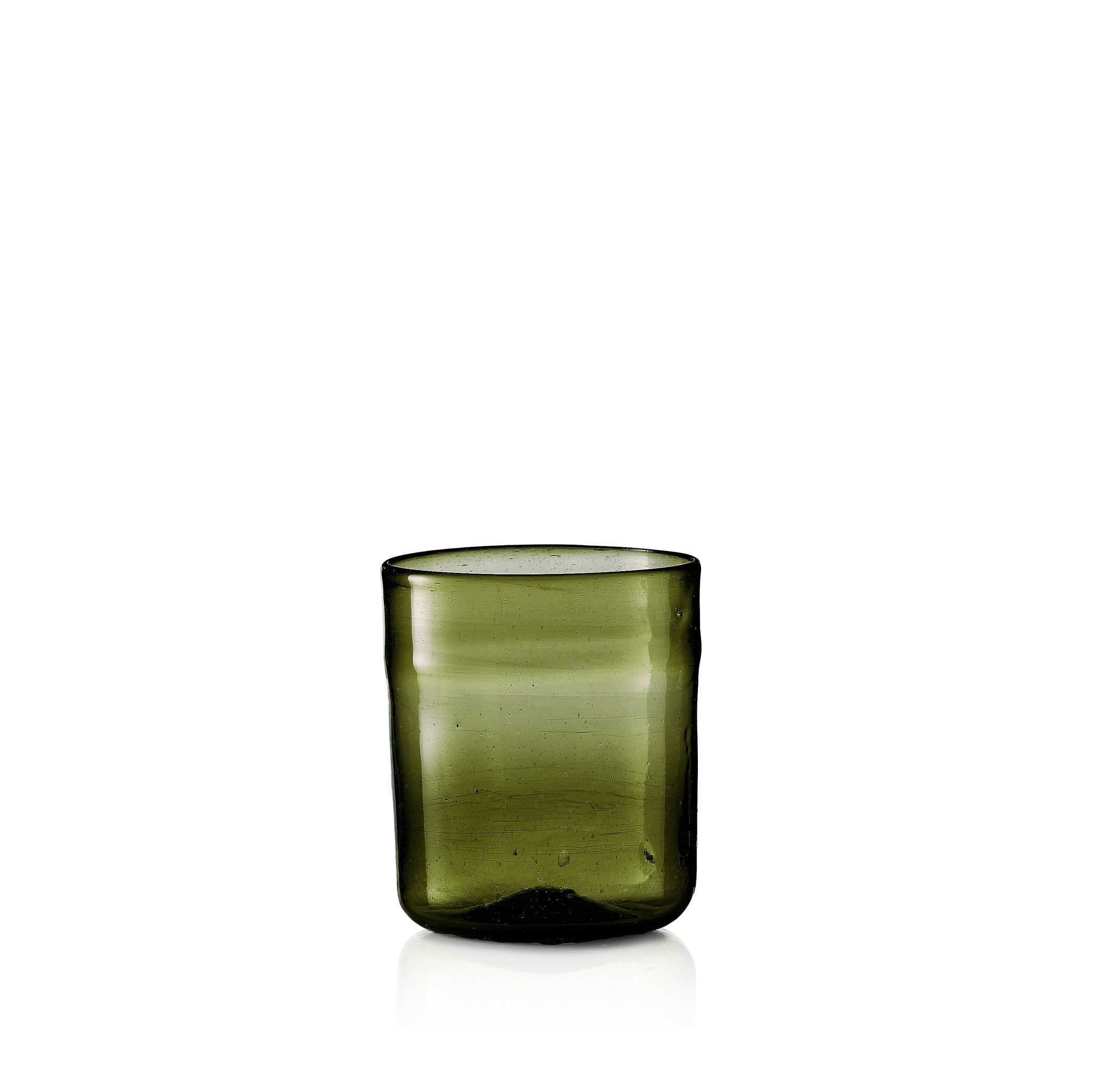 Handblown Glass Medium Water Tumbler in Olive Green, 10cm