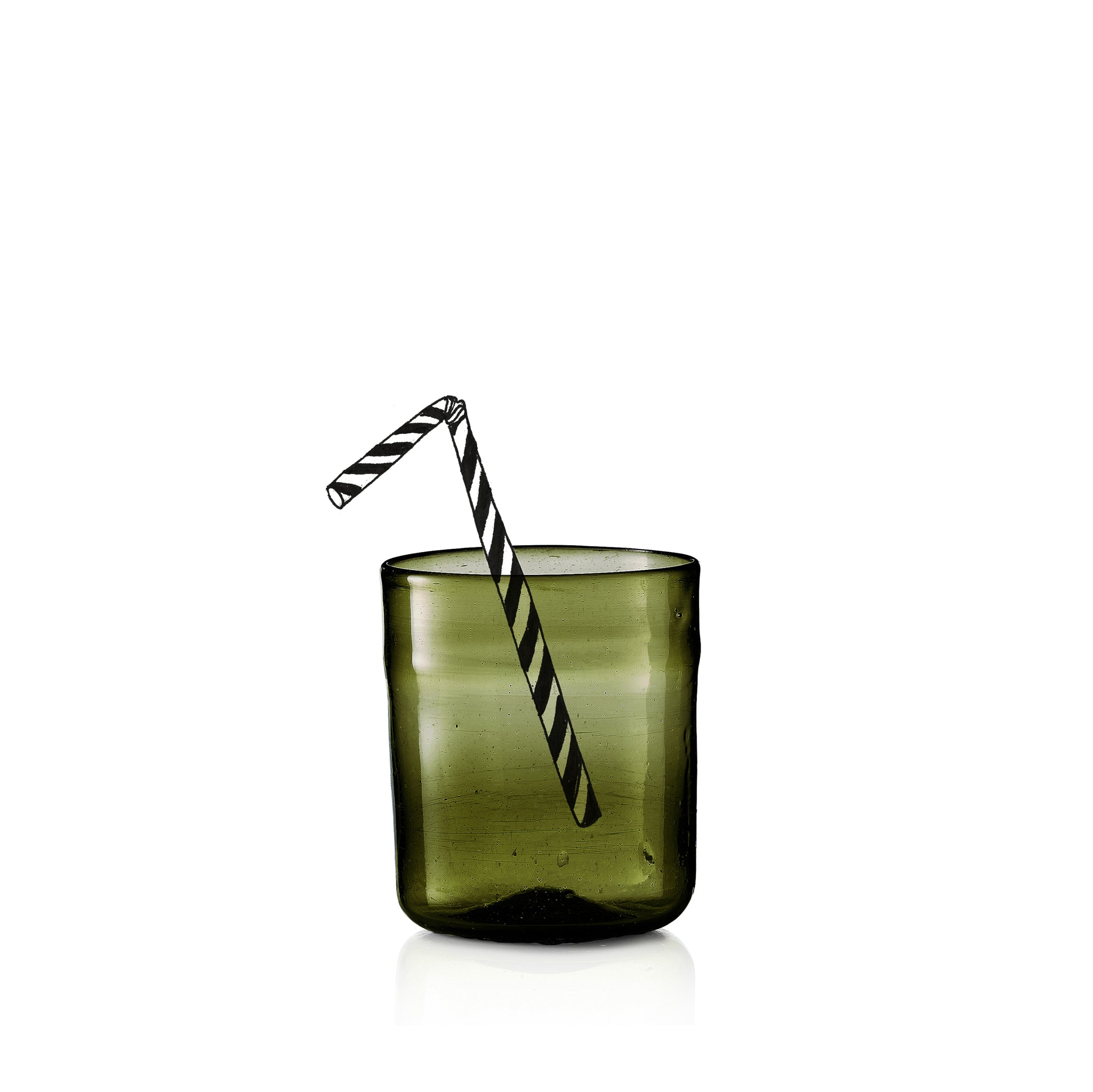 Handblown Glass Medium Water Tumbler in Olive Green, 10cm