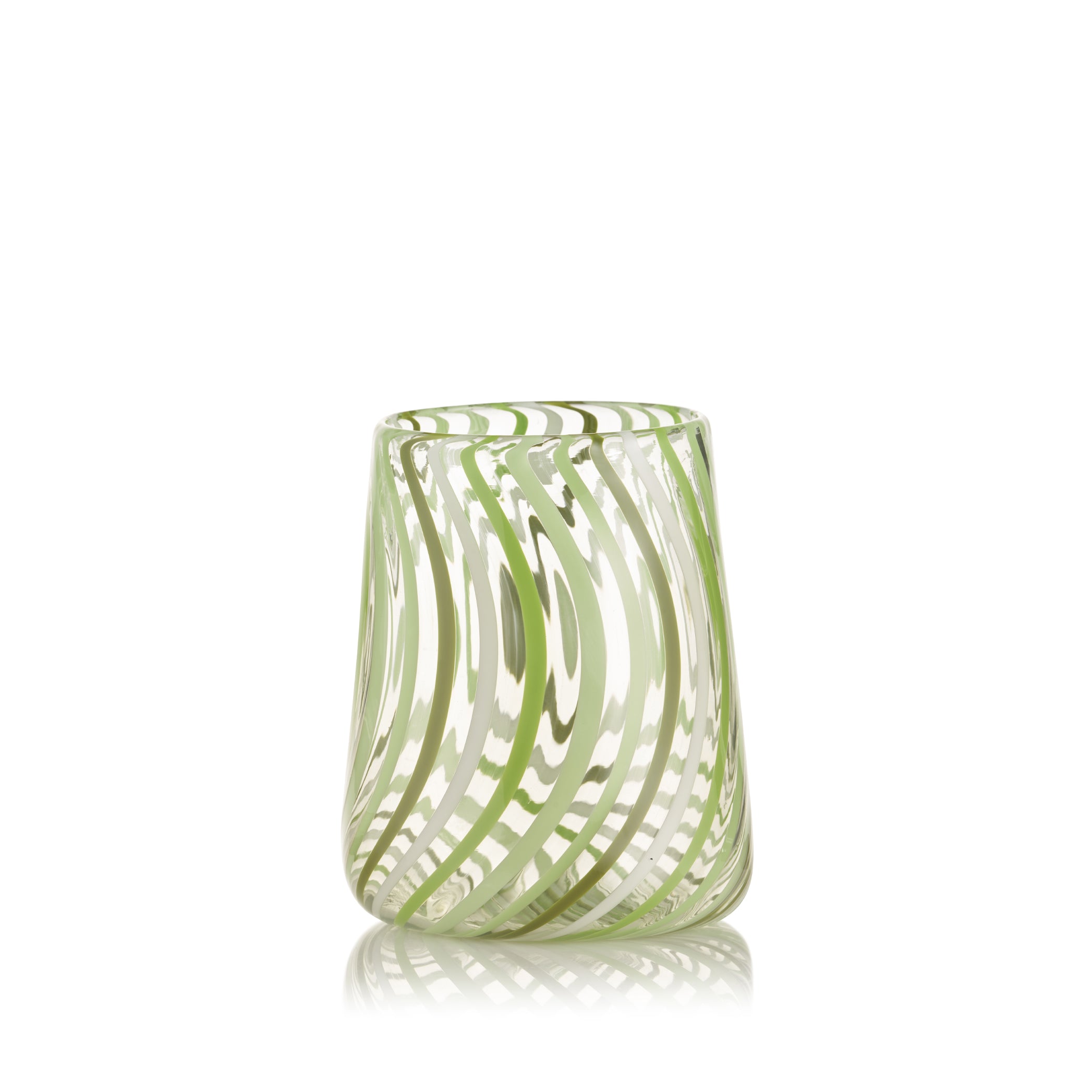 Multi-Striped Handblown Glass Tumbler in Green Stripes
