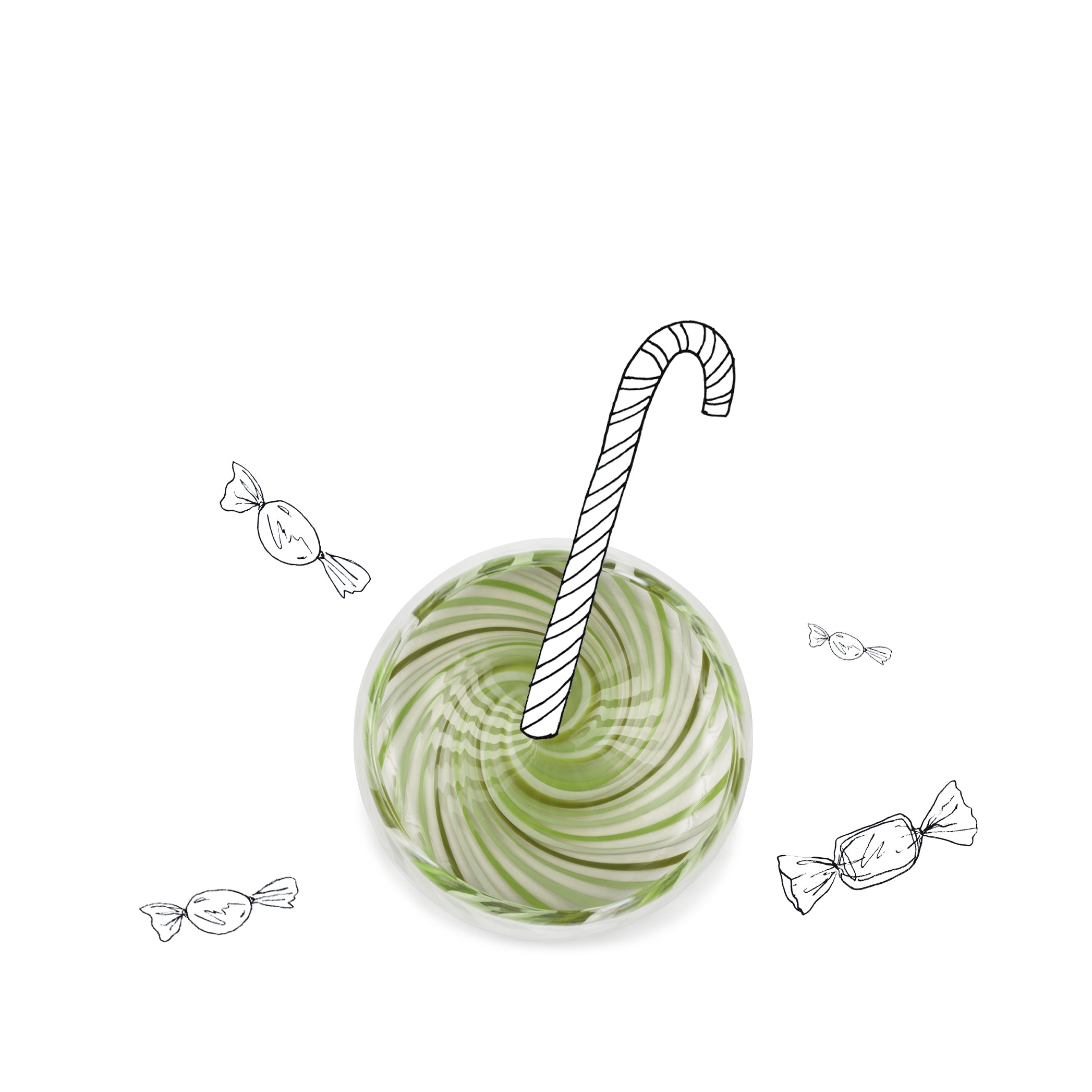 Multi-Striped Handblown Glass Tumbler in Green Stripes