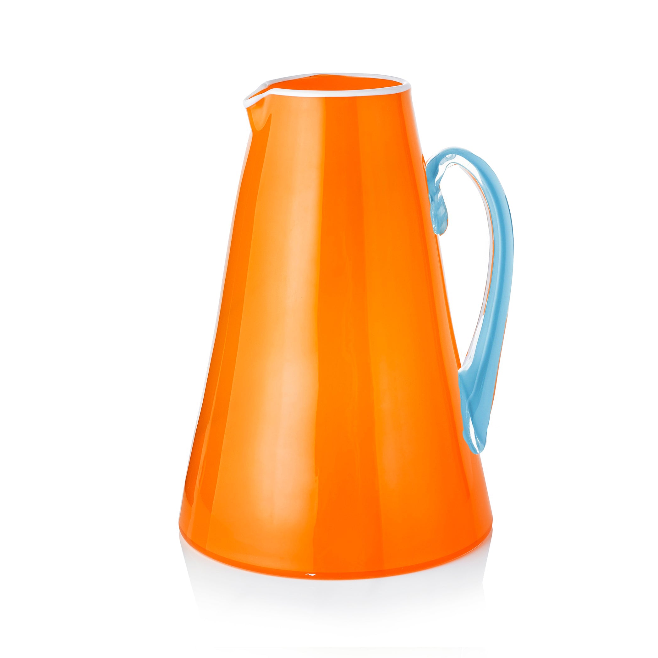 Handblown Glass Bumba Jug in Orange and Sky Blue, 3lt
