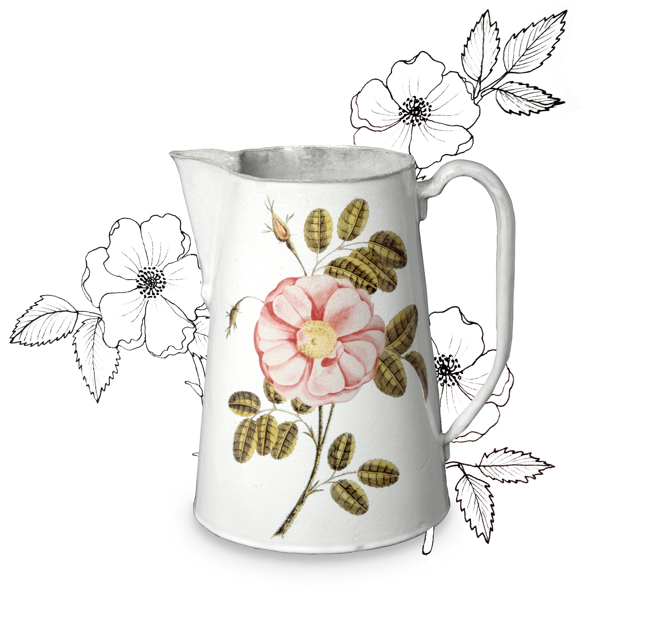 Painted Rose Pitcher by Astier de Villatte, 22cm
