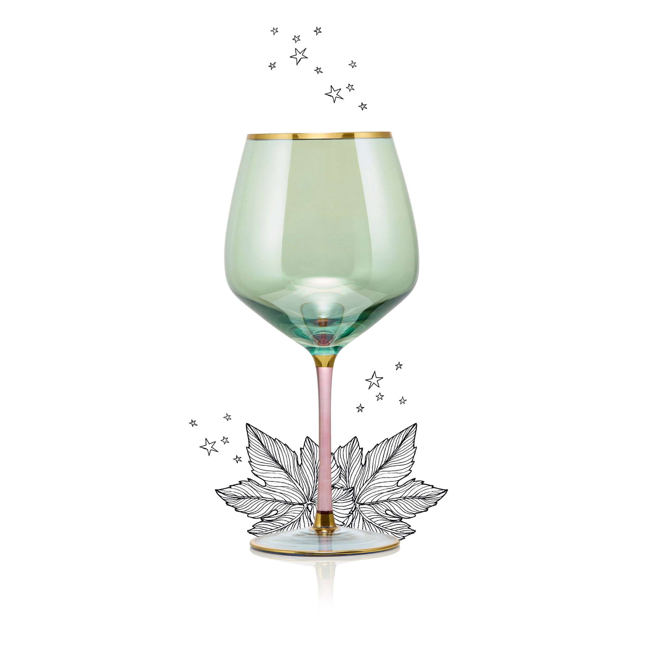 Handblown Italian Pale Green & Pink Wine Glass, 22cm