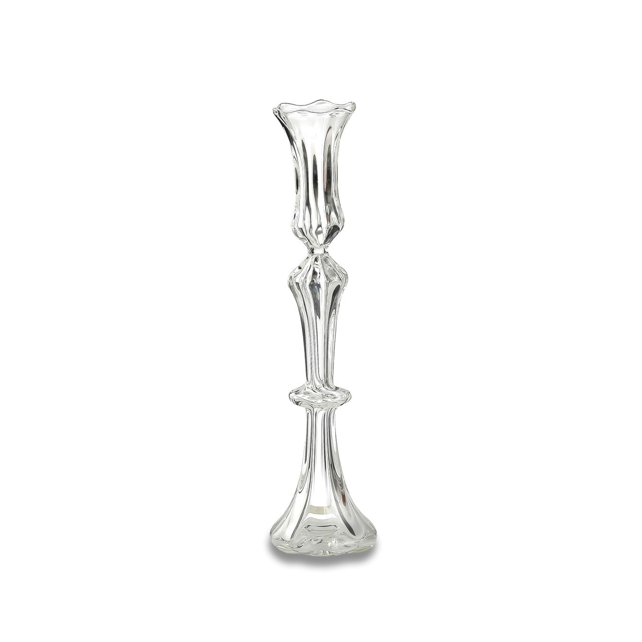 Clear Handblown Glass Candlestick, Large 34cm