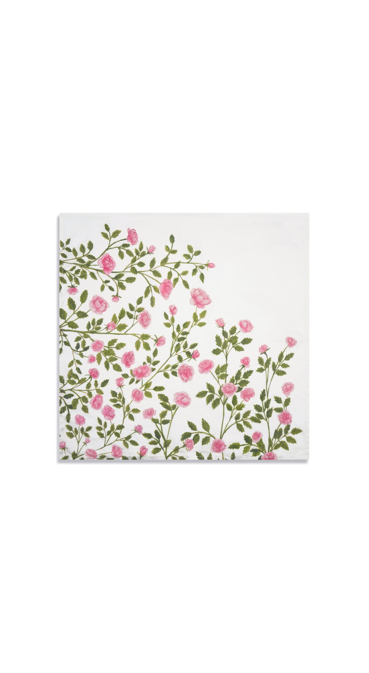 'Le Jardin des Roses' Linen Napkin in Pink & Green, 50x50cm