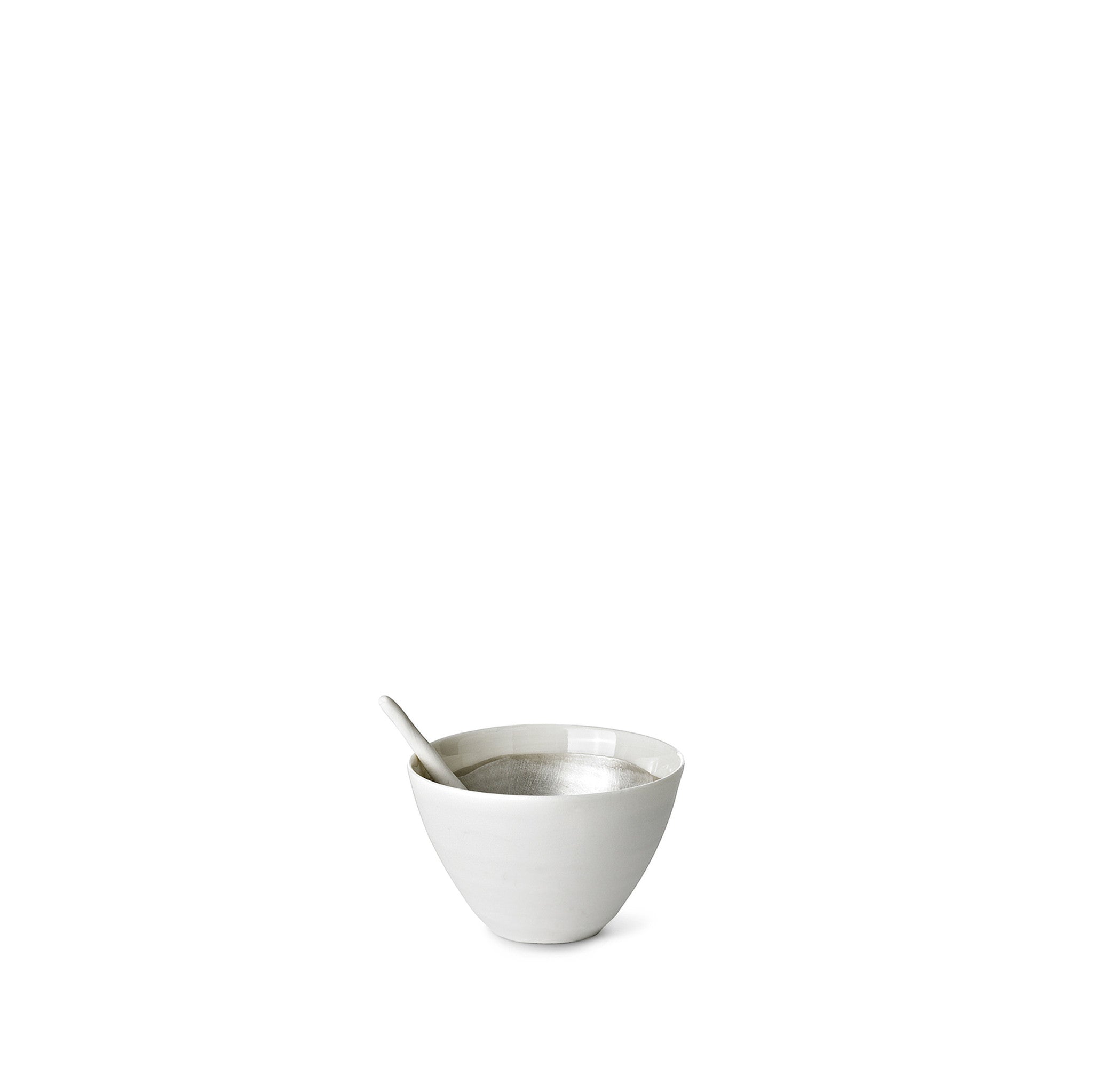 Small Porcelain Bowl with a Matte Silver Interior and Spoon, 6cm