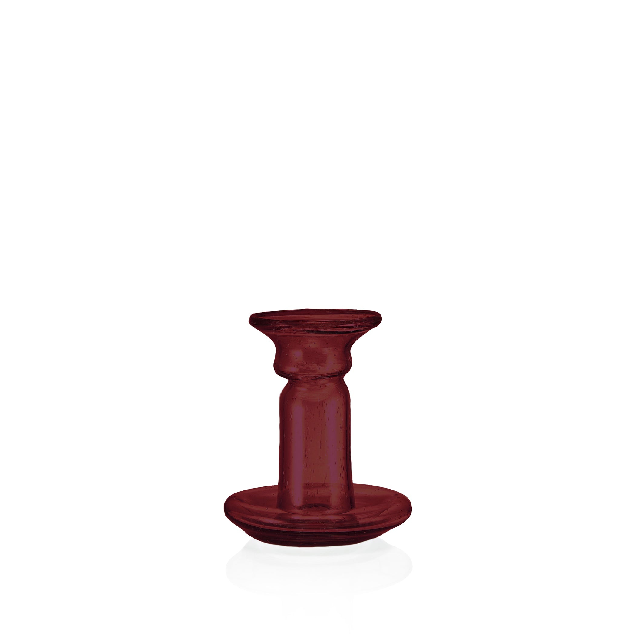 Handblown Small Glass Candlestick in Raspberry Red, 11cm