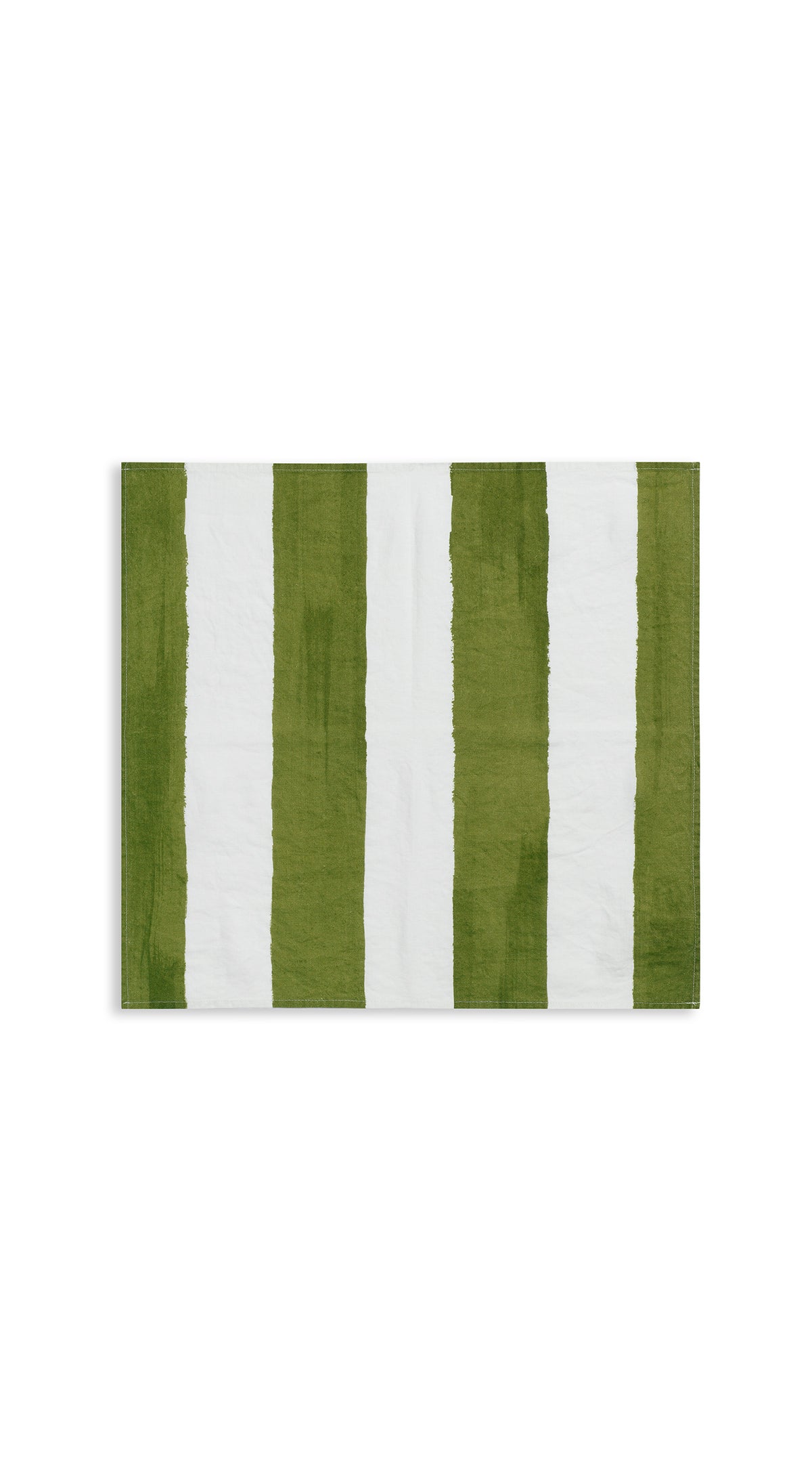 'Stripe' Linen Napkin in White & Avocado Green, 50x50cm