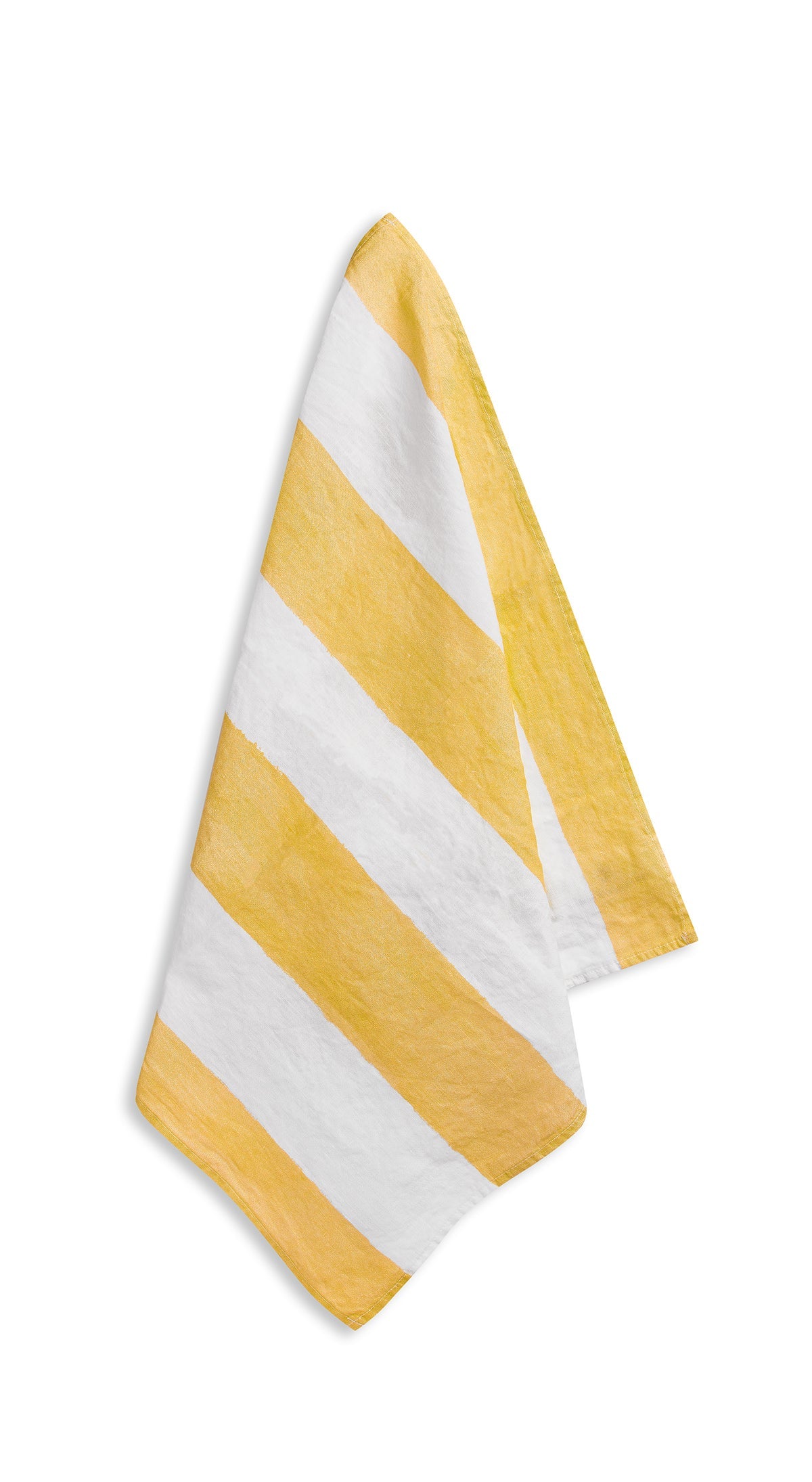 'Stripe' Linen Napkin in White & Lemon Yellow, 50x50cm