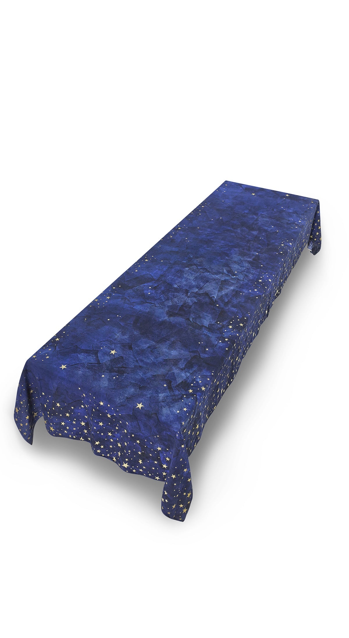Falling Stars Linen Tablecloth in Ink Blue with Gold Stars