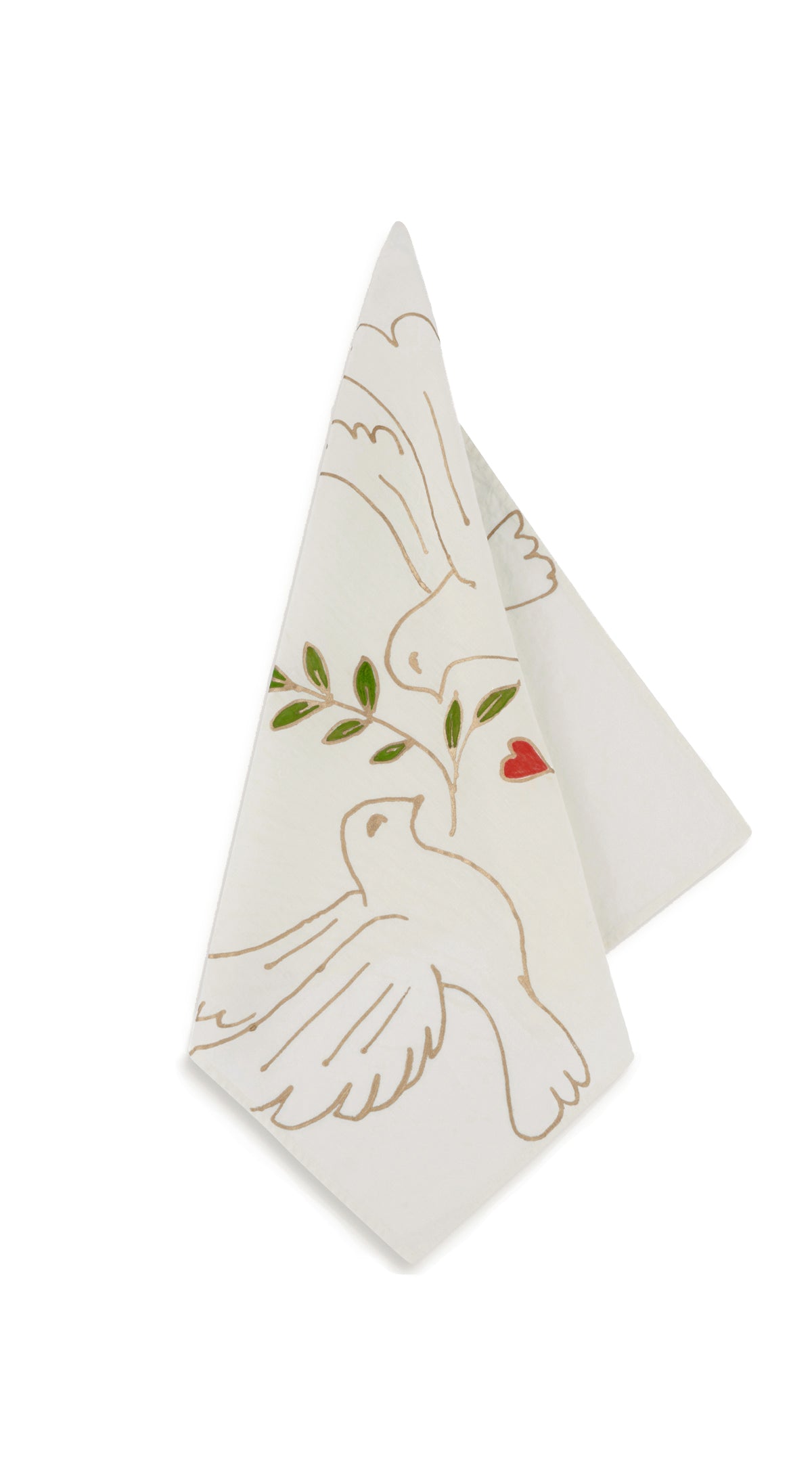 Gold 'Doves' Linen Napkin in White, 50x50cm