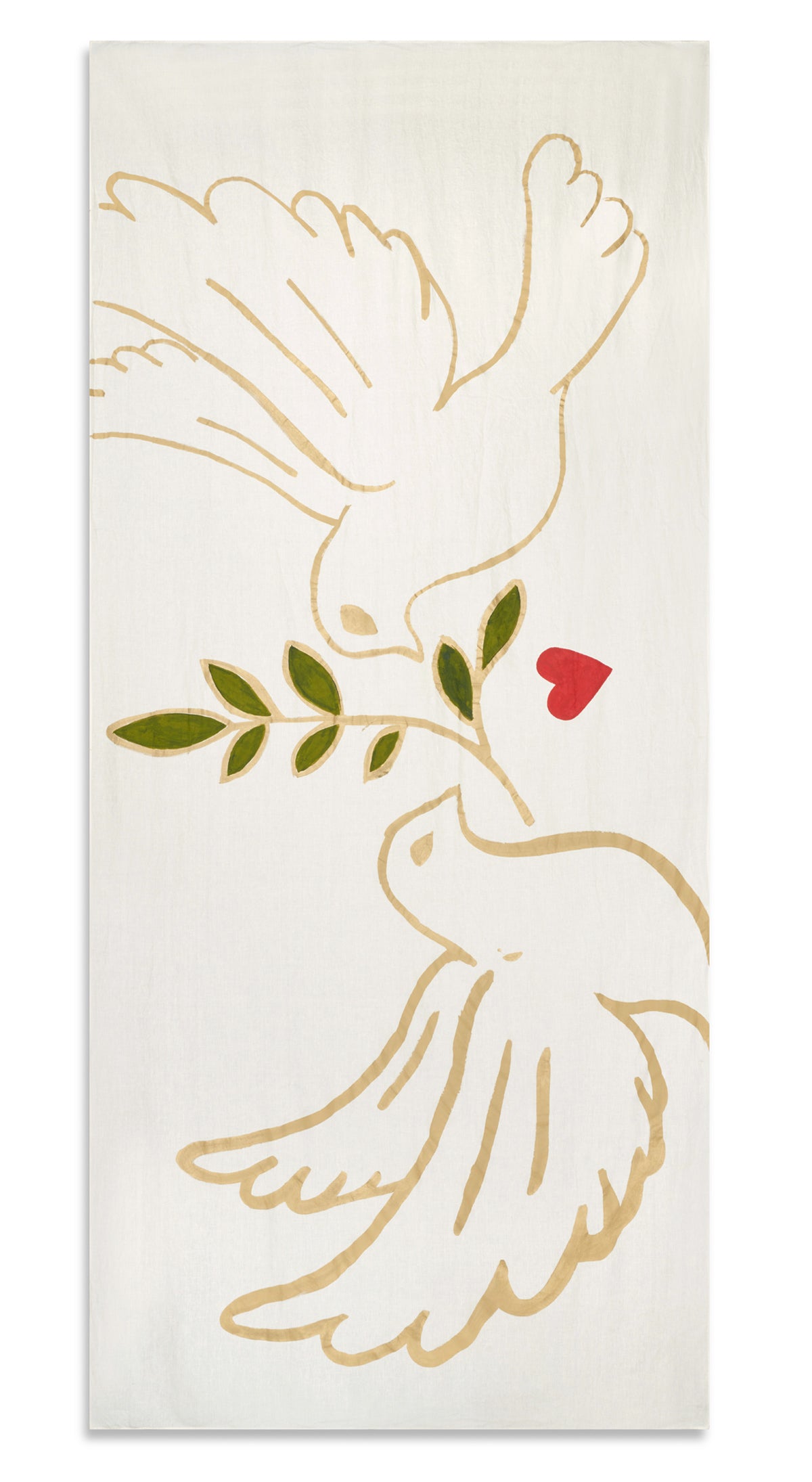 Gold 'Doves' Linen Tablecloth in White