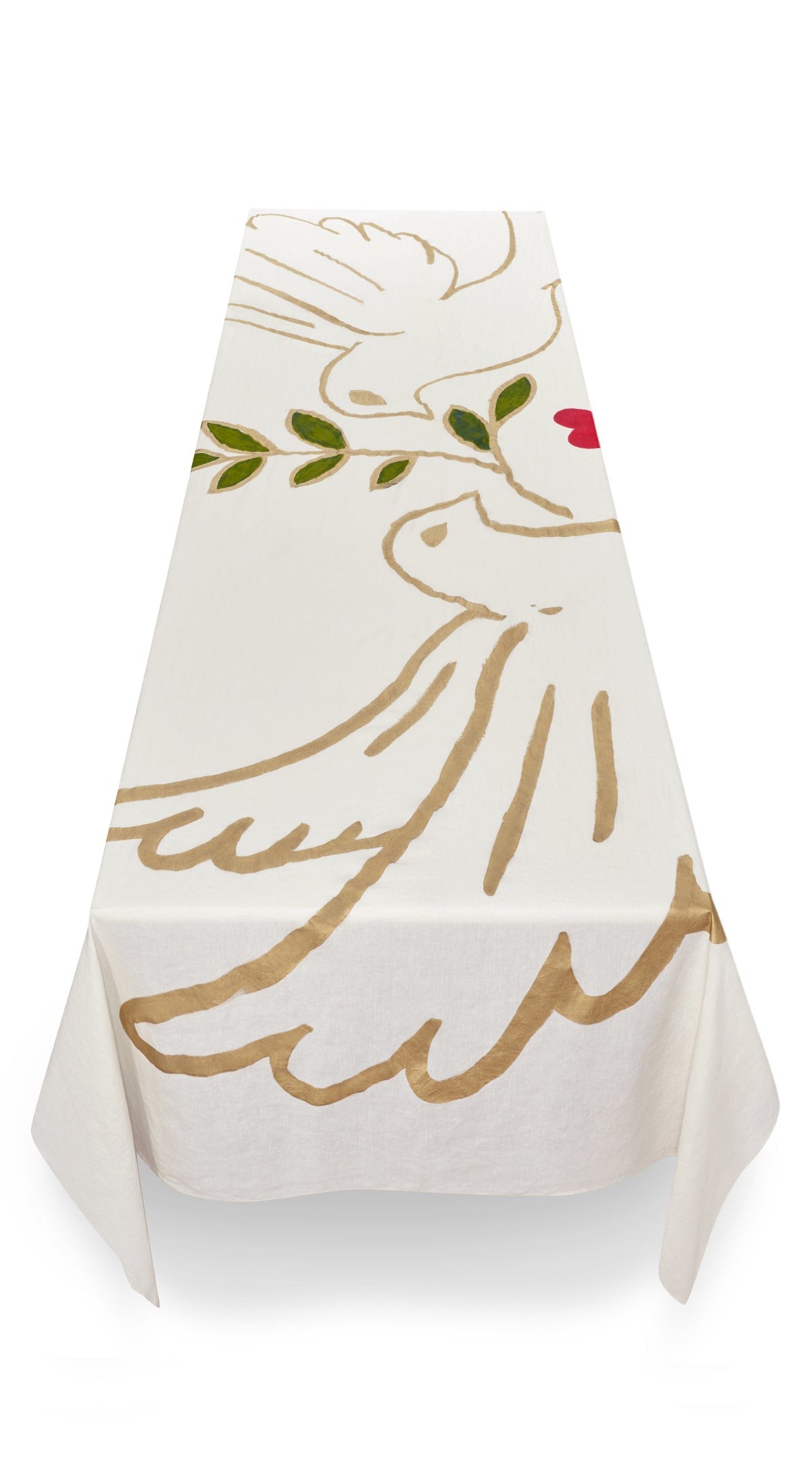 Gold 'Doves' Linen Tablecloth in White