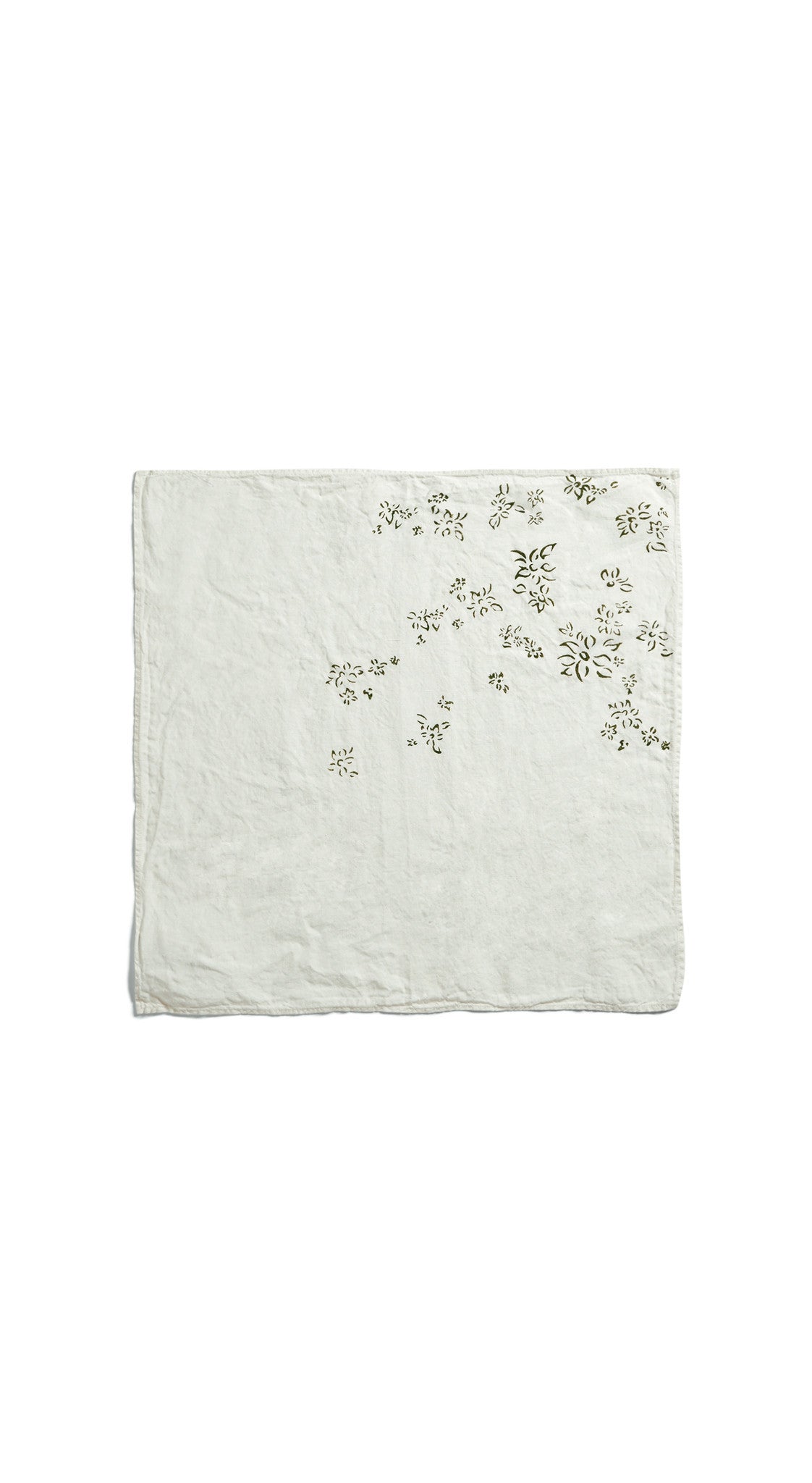 Bernadette's Hand Stamped Falling Flower Linen Napkin in Avocado Green, 50x50cm