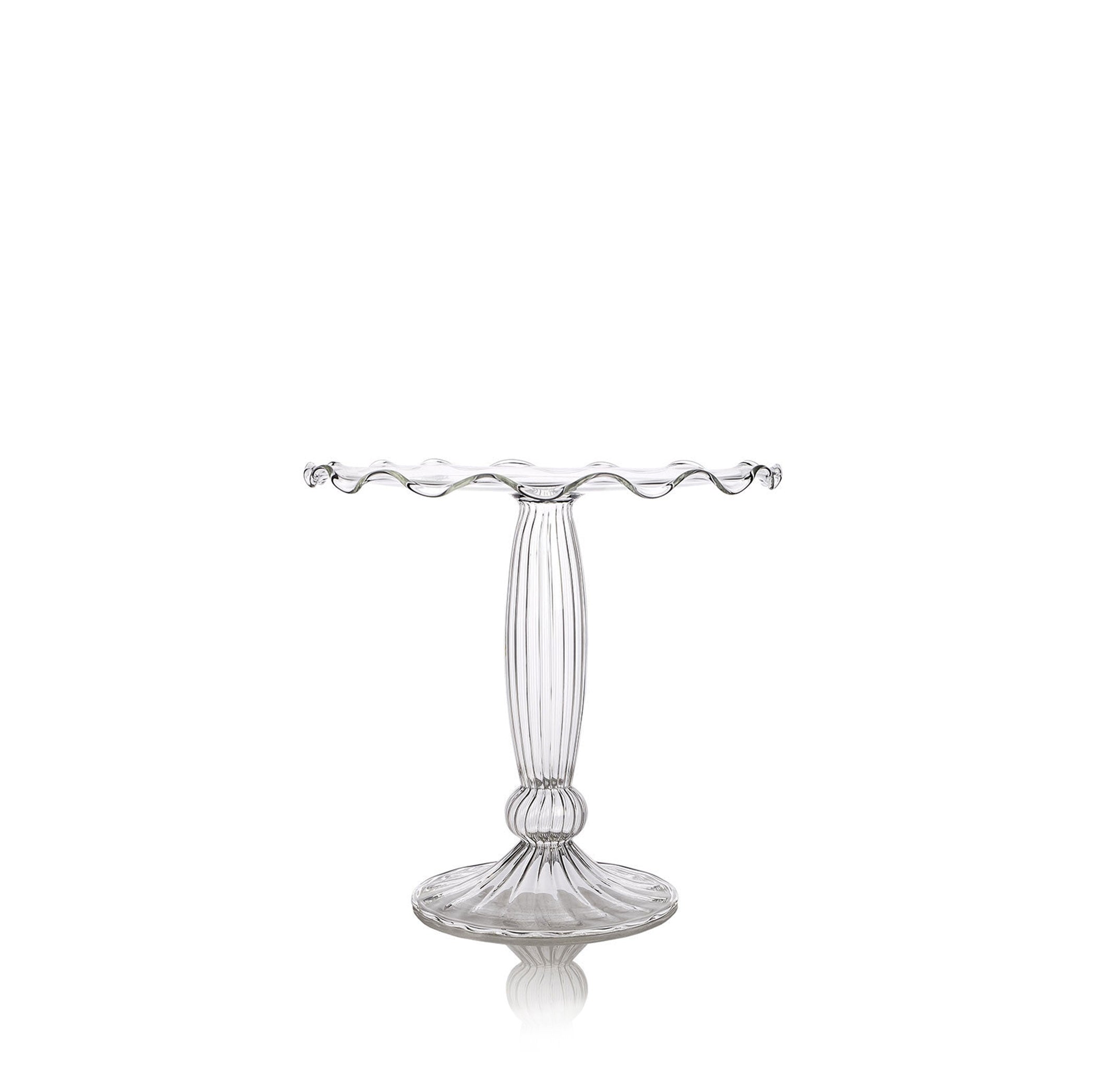 Clear Handblown Glass Cake Stand, 25cm