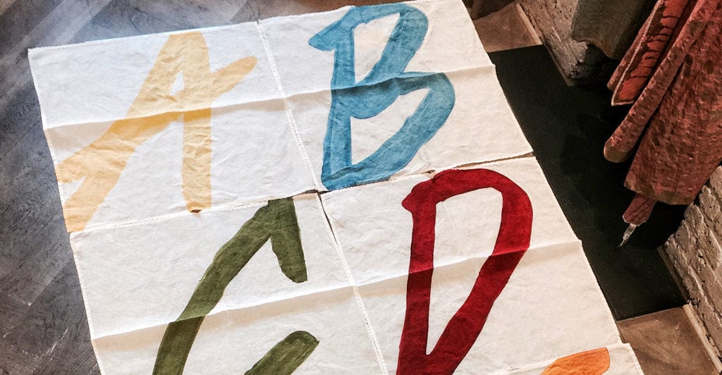 Alphabet Napkin 'W' in Lemon Yellow, 50x50cm