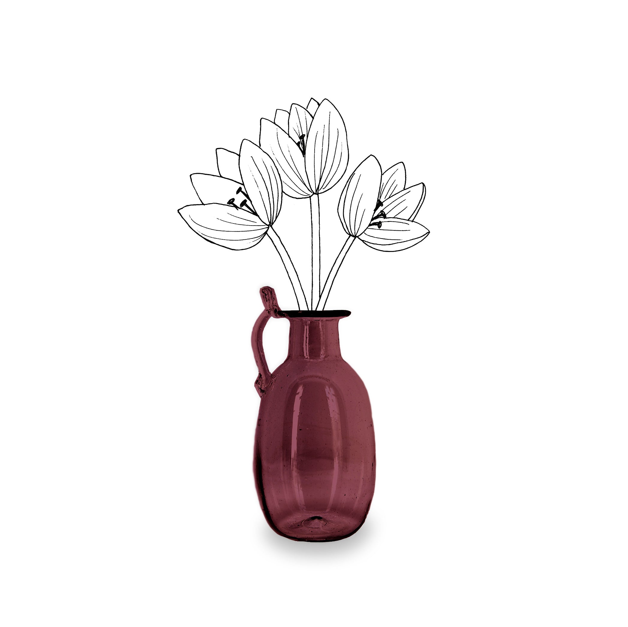 Handblown Glass Amour Vase with Handle in Raspberry Red, 12cm