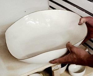 Summerill & Bishop Handmade 43cm Porcelain Extra Large Salad Bowl with Green Rim