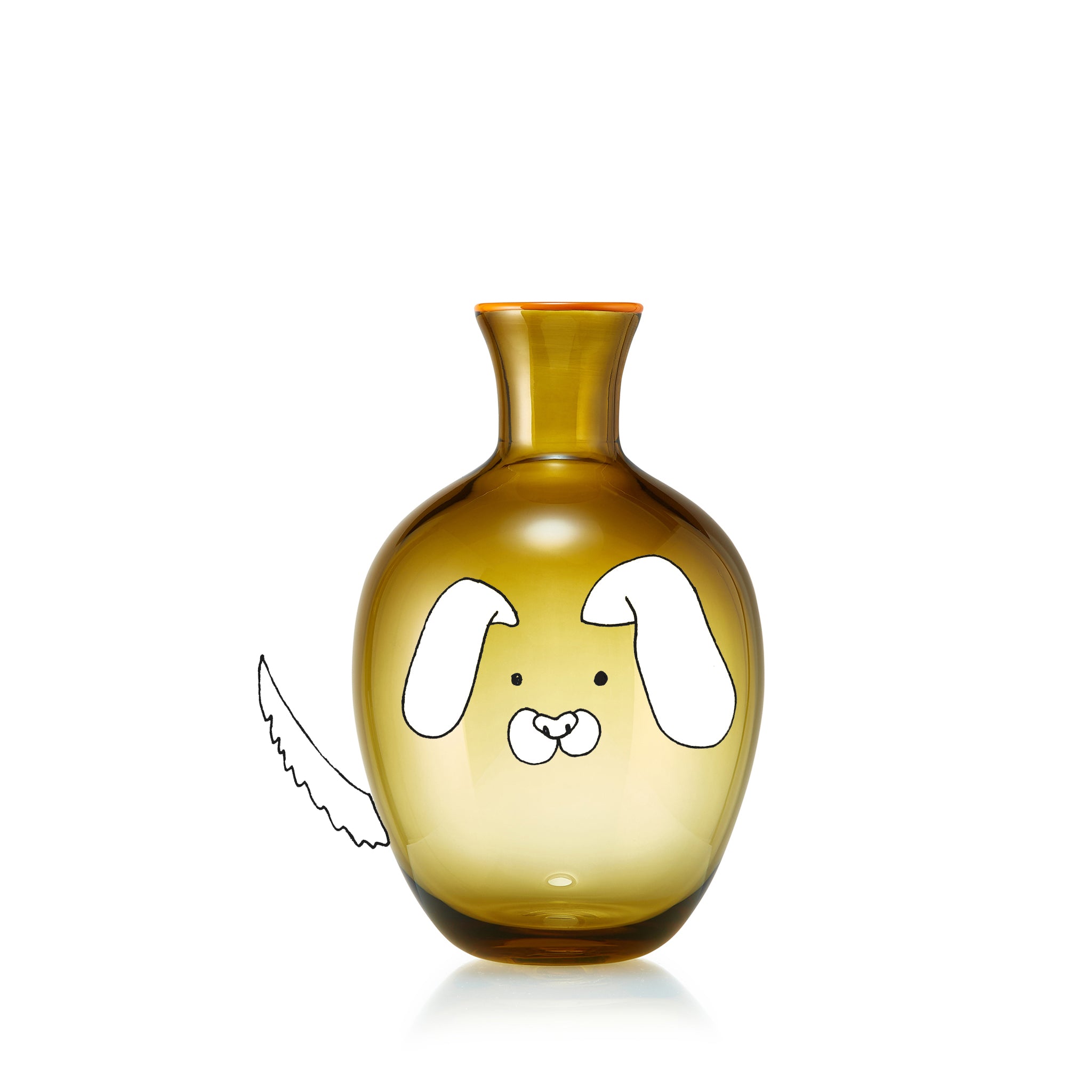 Handblown Glass Bumba Bedside Carafe and Tumbler Set in Moss Green with Orange Rim