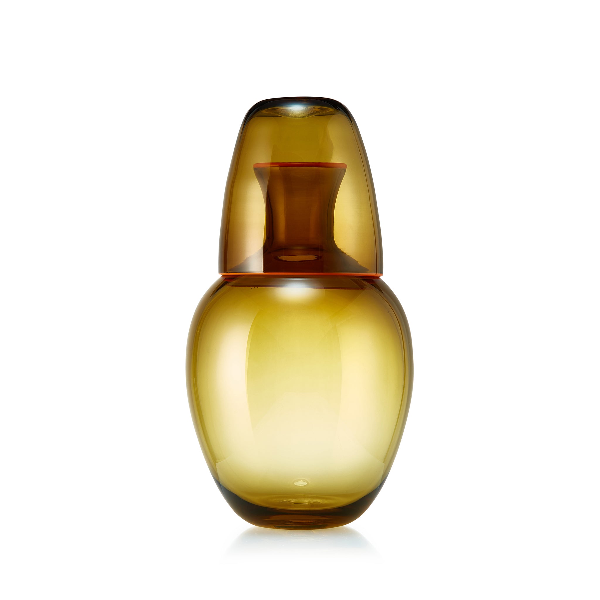 Handblown Glass Bumba Bedside Carafe and Tumbler Set in Moss Green with Orange Rim