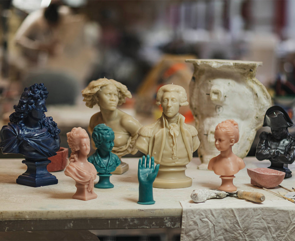 Louis XIV Carved Wax Bust in Royal Blue, 35cm