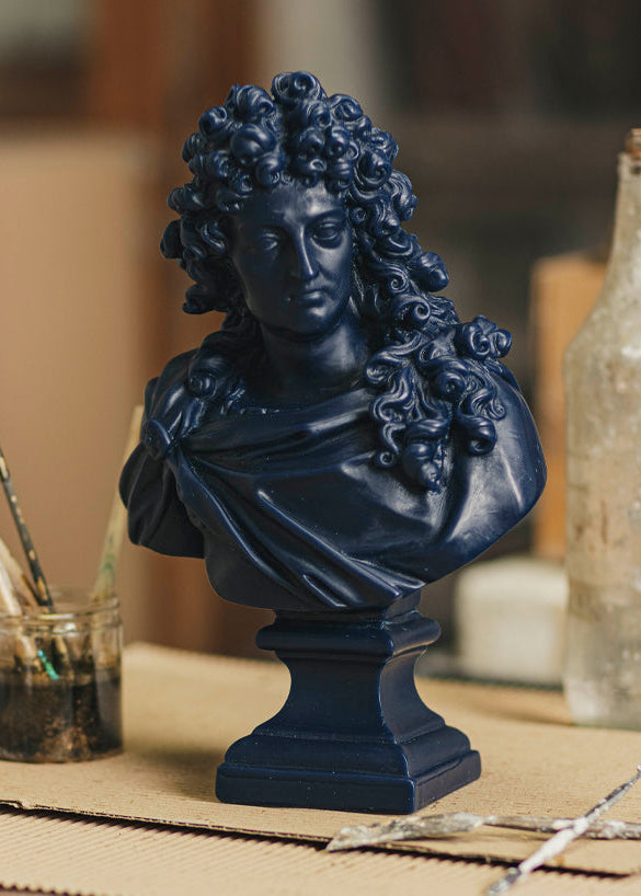 Louis XIV Carved Wax Bust in Royal Blue, 35cm