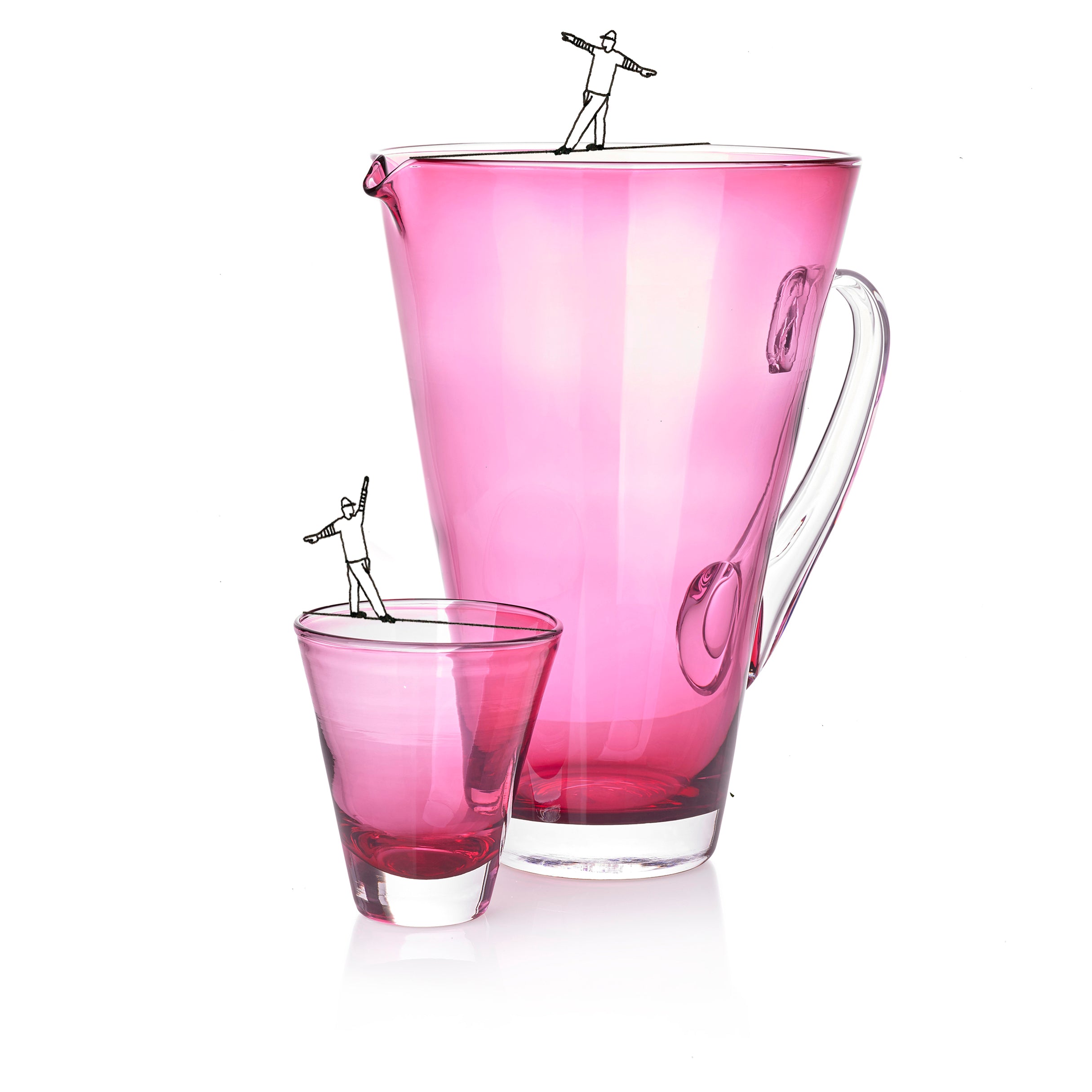 Handblown Glass 'Clair' Jug in Fuchsia Pink, 23cm