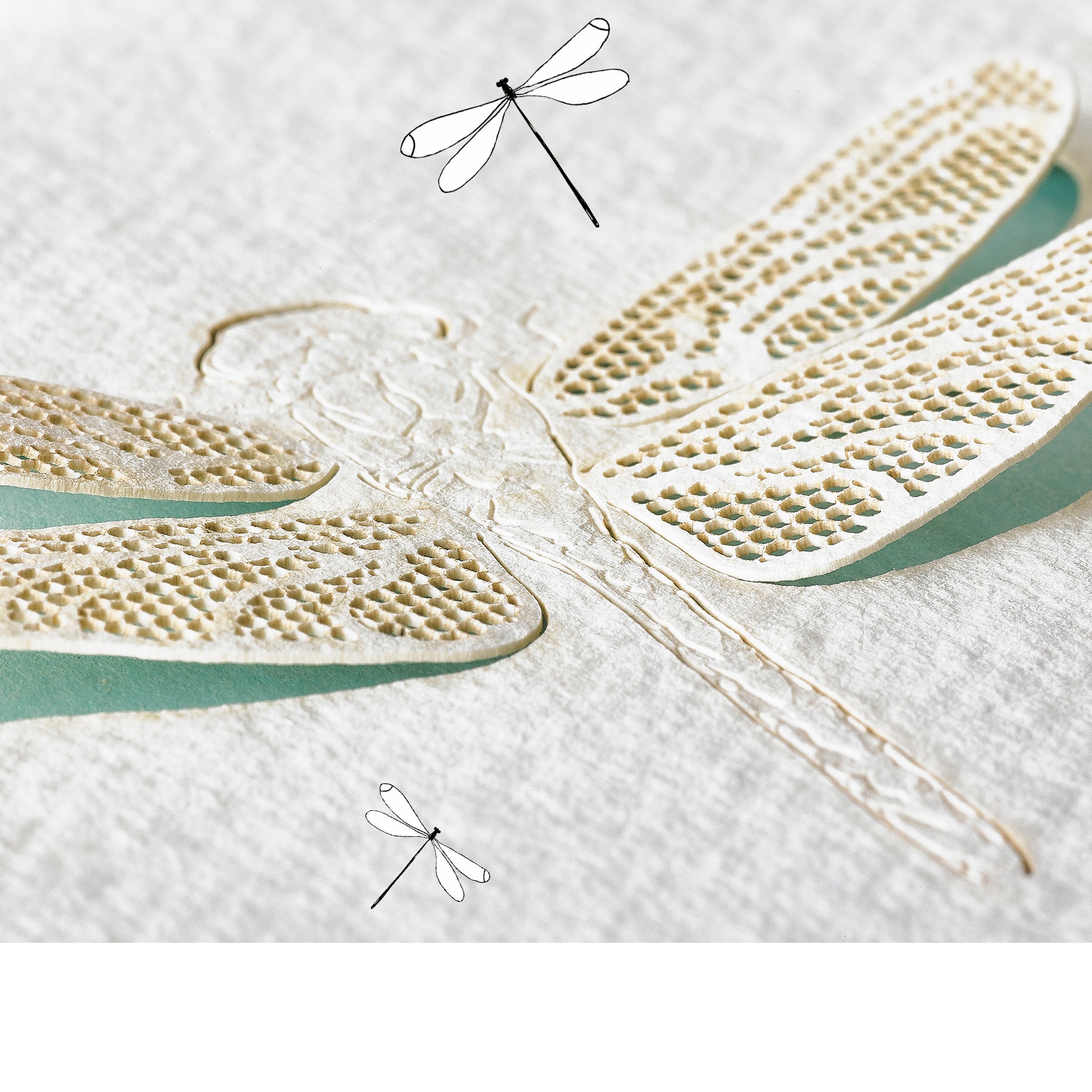 Handmade Paper Greeting Card with Dragonfly, 15cm x 10cm