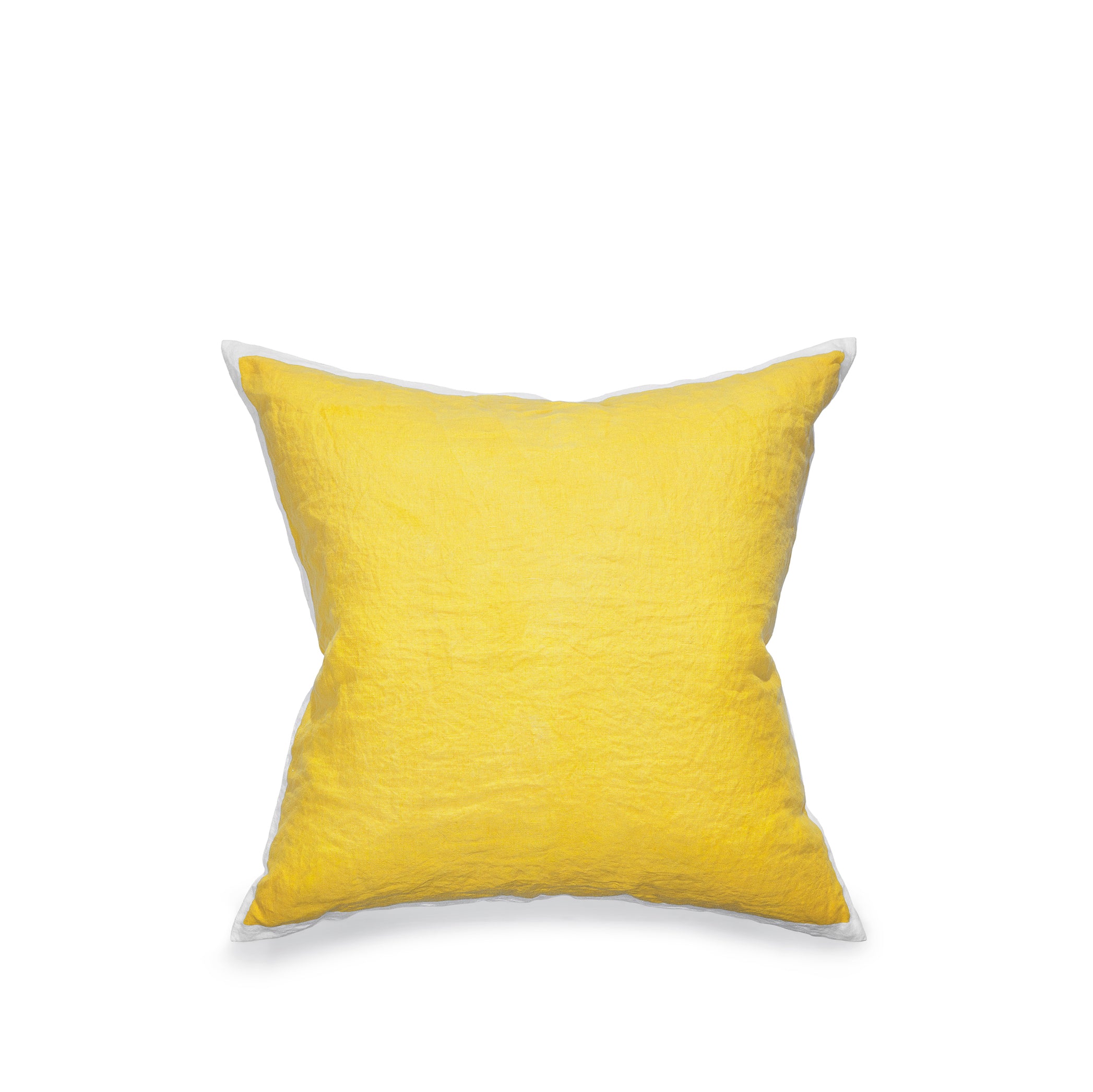 Hand Painted Linen Cushion in Lemon Yellow, 60cm x 60cm