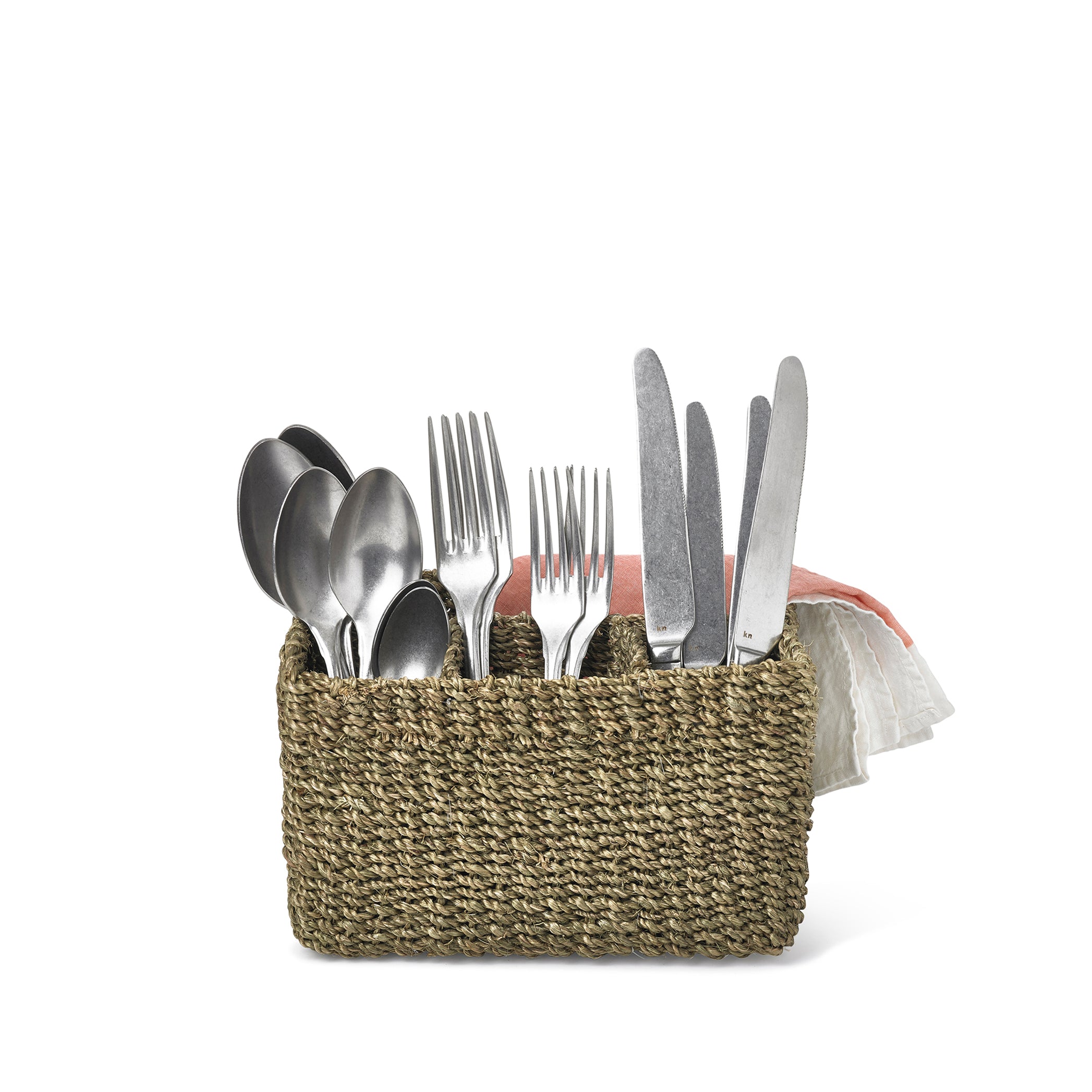 Abaca Woven Cutlery Basket in Sage
