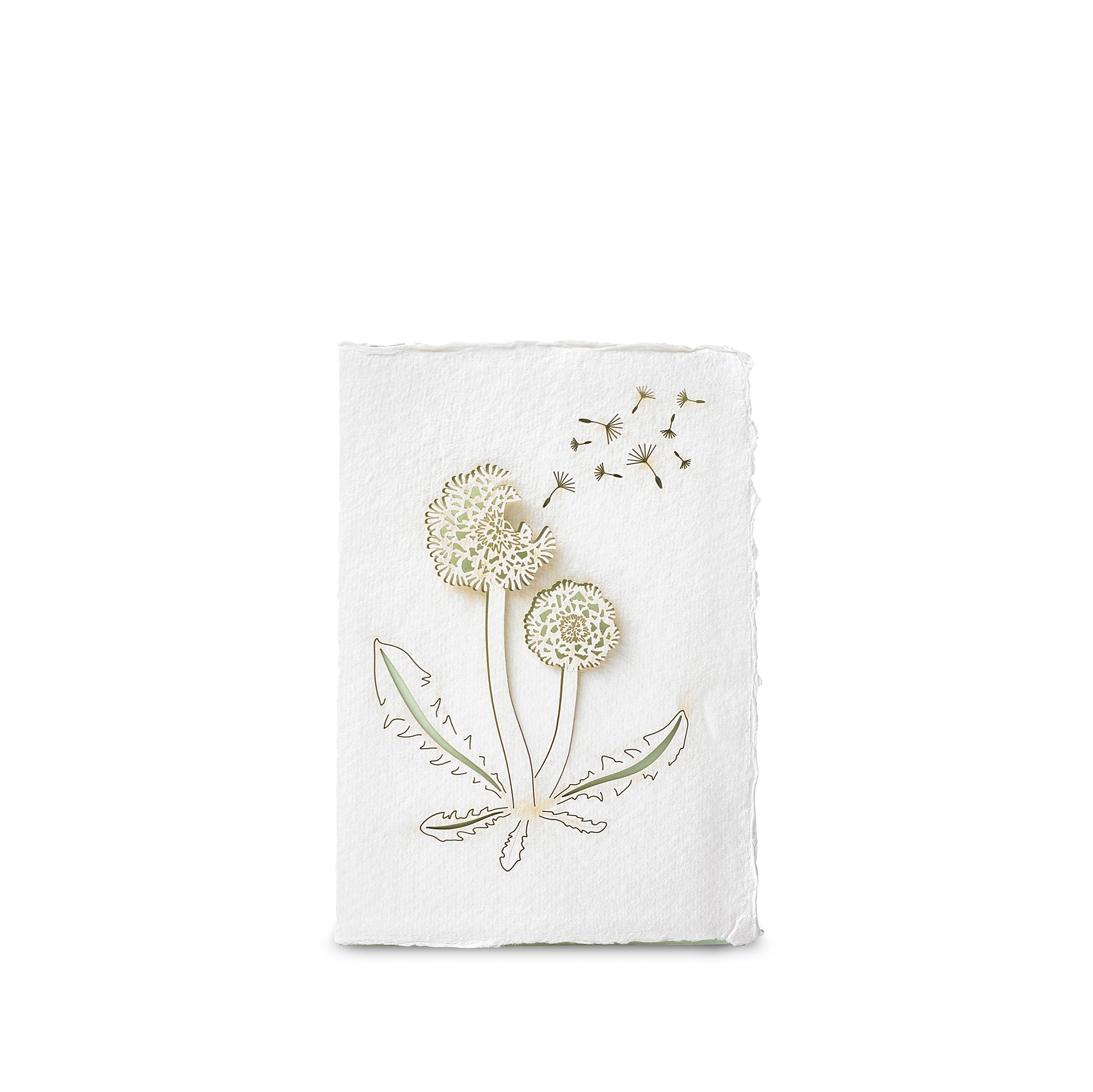 Handmade Paper Greeting Card with Dandelion, 15cm x 10cm