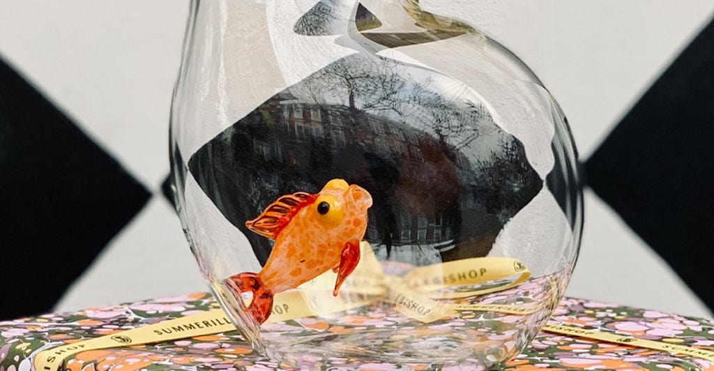 Handblown Glass Cat and Fish Jug, 25cm