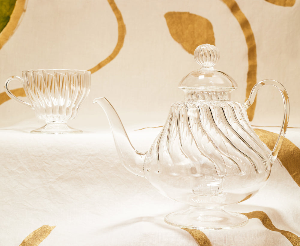 Clear Handblown Glass Teapot, 25cm