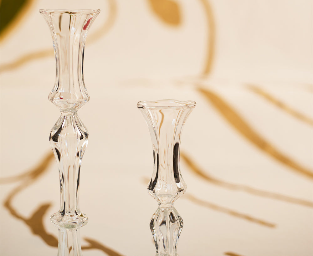 Clear Handblown Glass Candlestick, Small 23cm