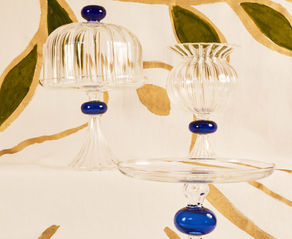 Eleanor Clear Handblown Glass Cake Stand & Dome, Small 19cm