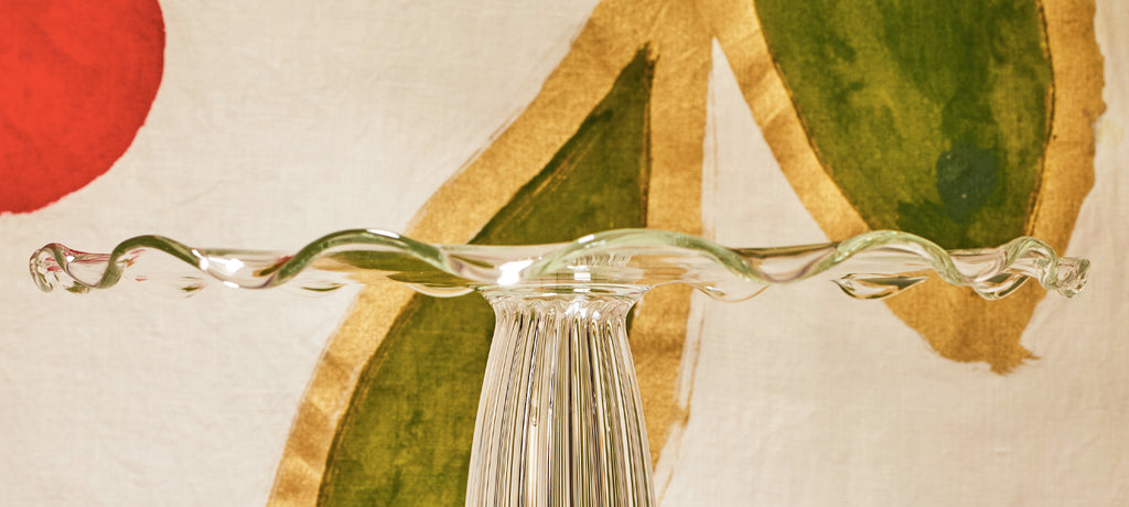 Clear Handblown Glass Cake Stand, 25cm
