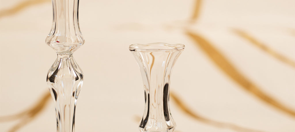 Clear Handblown Glass Candlestick, Small 23cm