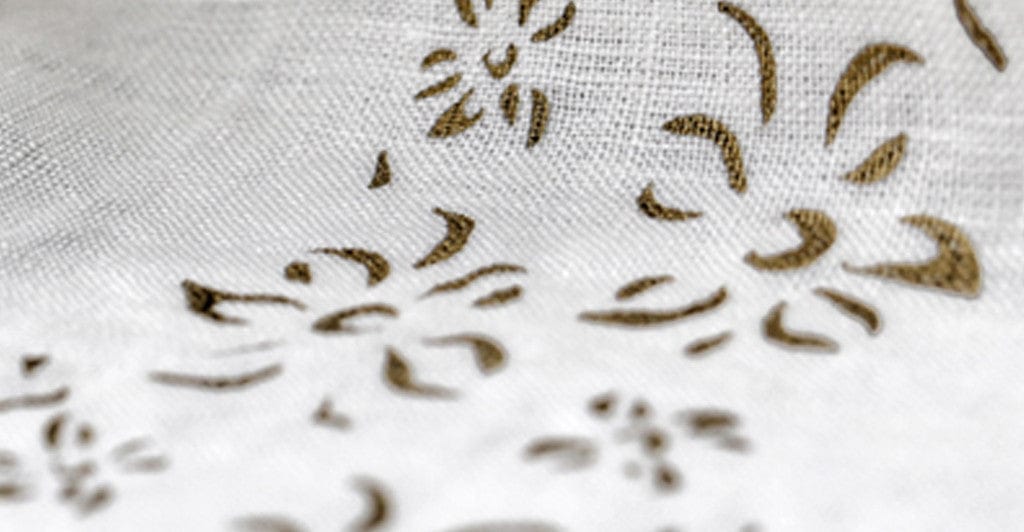 Bernadette's Hand Stamped Falling Flower Linen Tablecloth in Gold