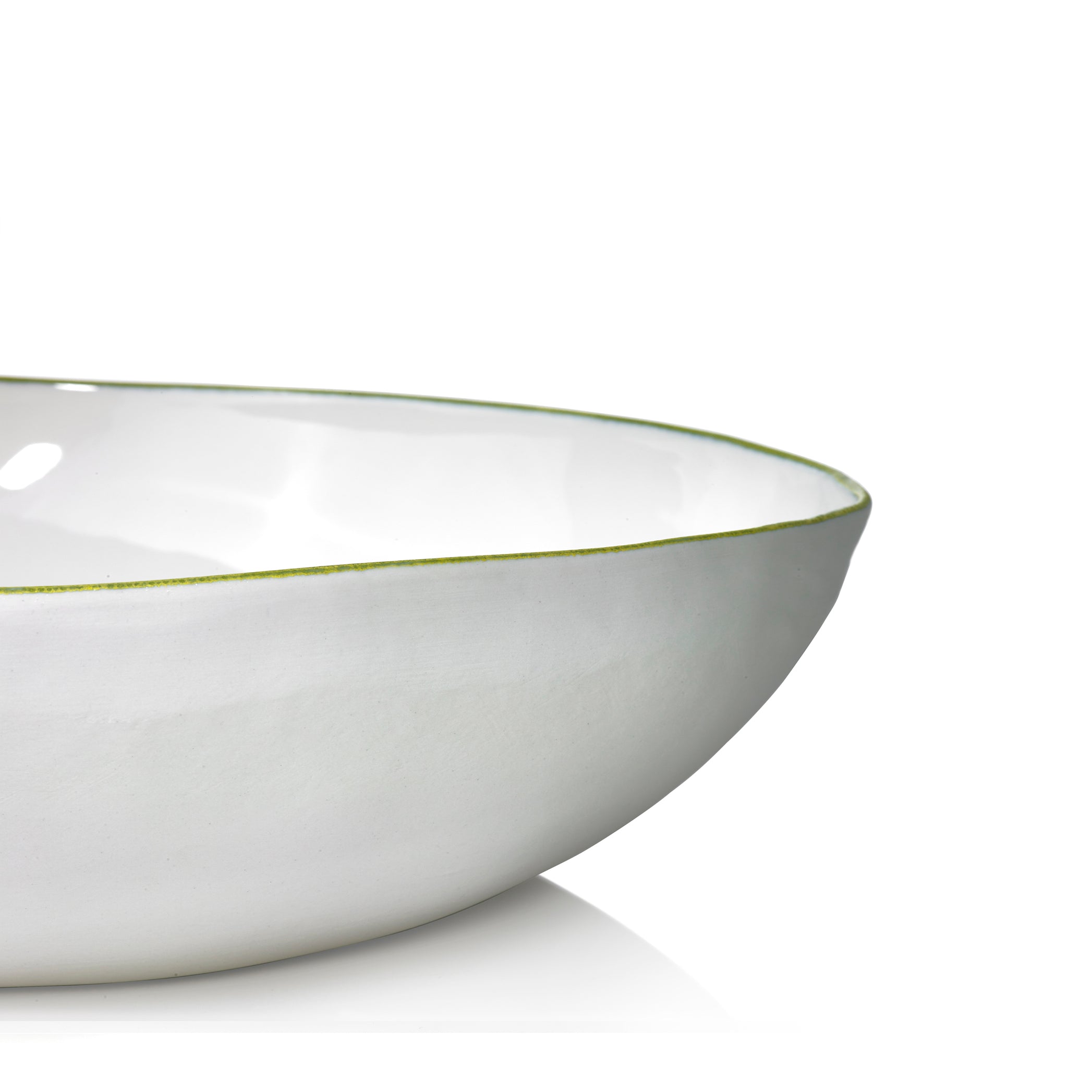 Summerill & Bishop Handmade 30cm Porcelain Medium Salad Bowl with Green Rim