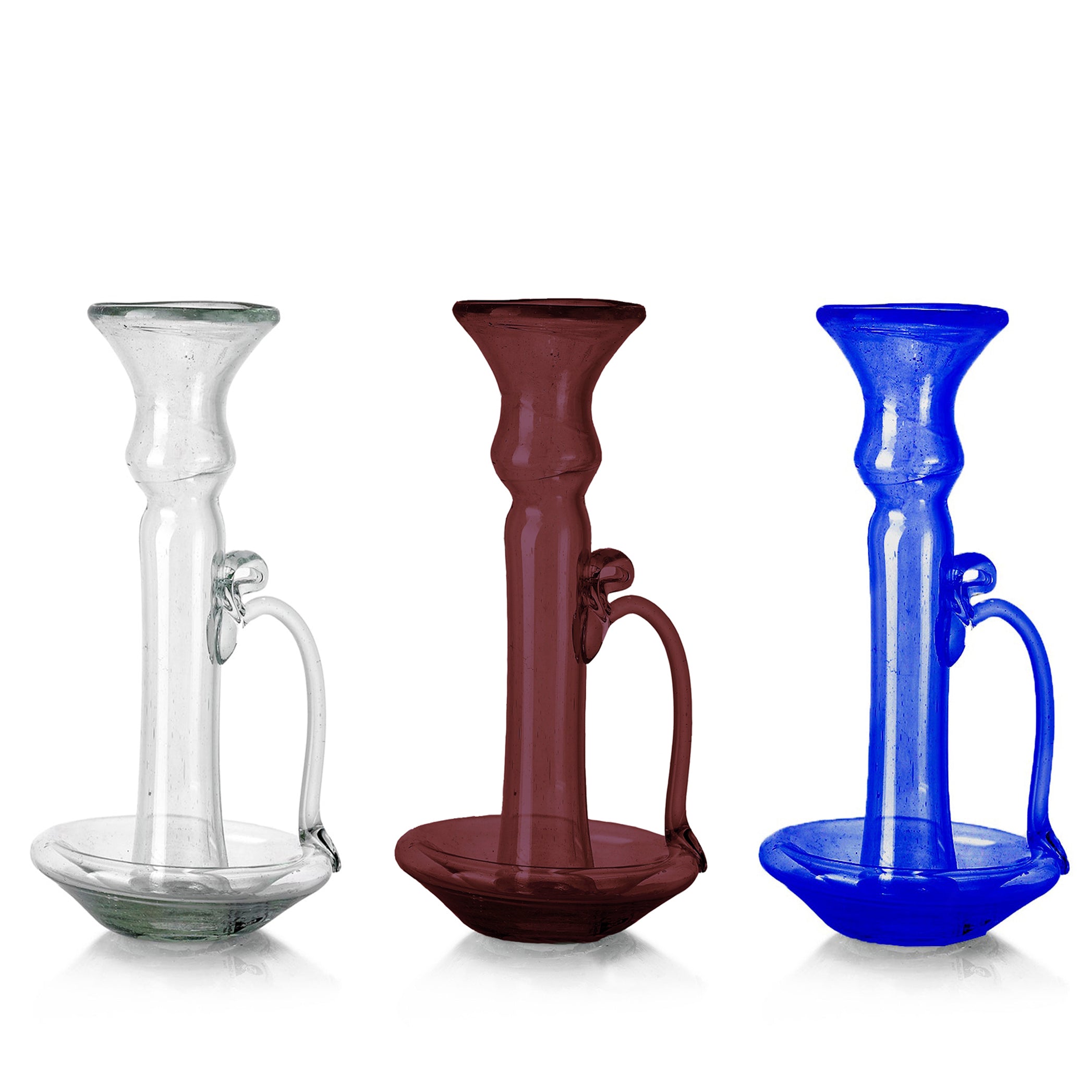 Handblown Glass Candlestick with Handle in Clear, 20cm